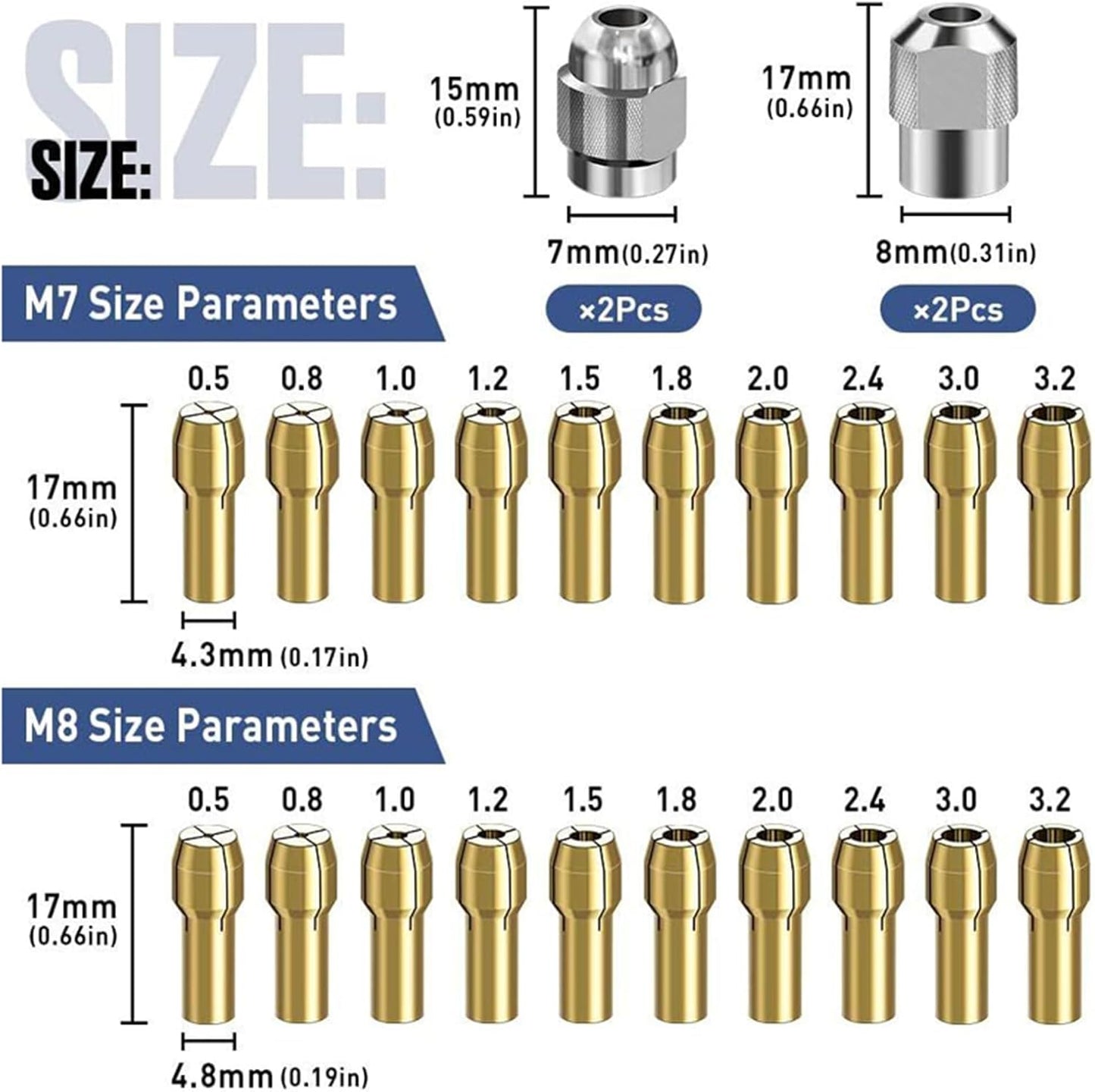  ForDremel Lot De 15 Mandrins De Serrage Rotatifs En Laiton Pour Perceuse à Outils électriques 1/32" à 0,3 Cm