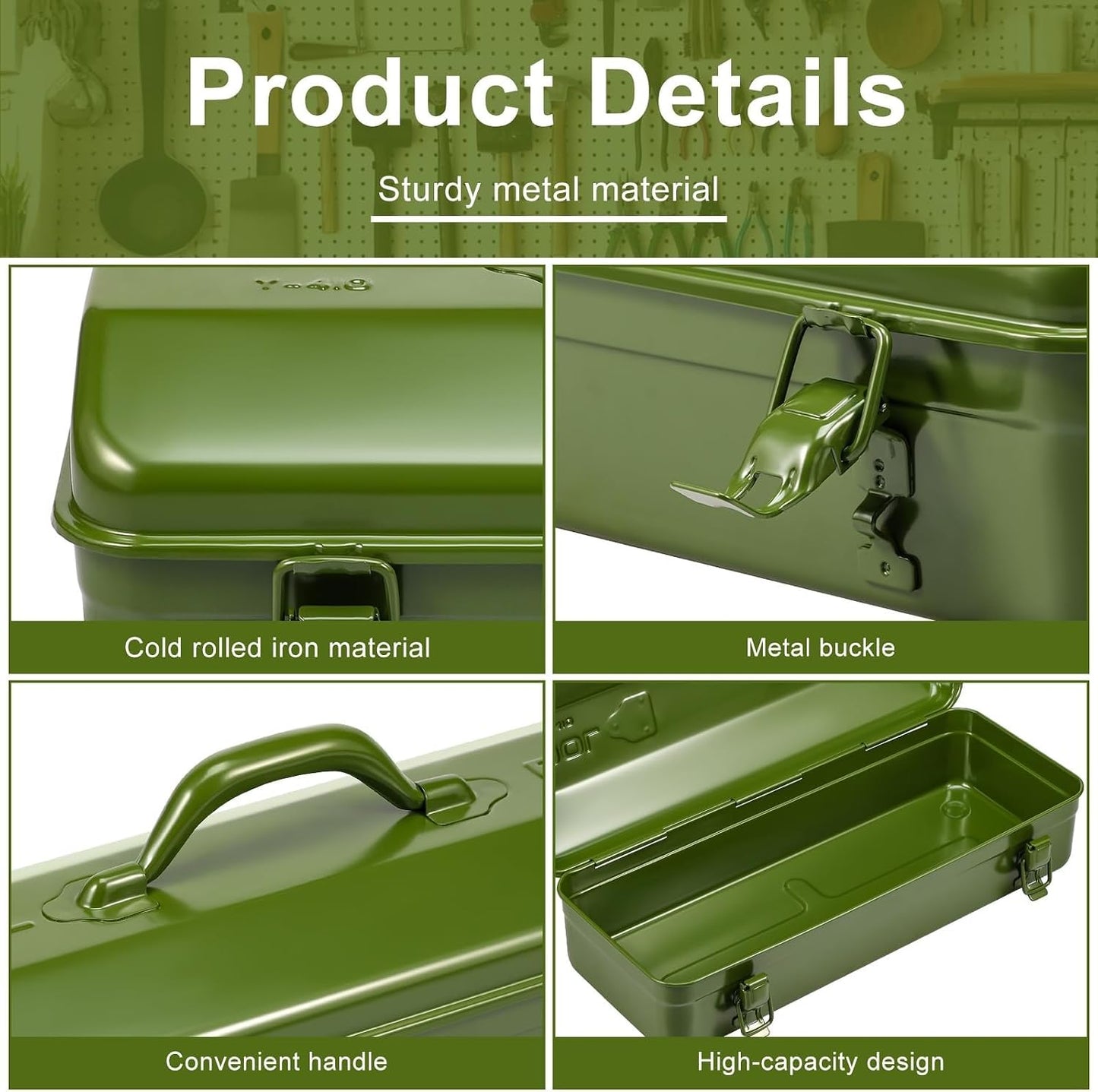  Boîte À Outils Portative En Métal De 16,9 Pouces Avec Fermeture Double Loquet - Conception Toit Croupe Durable For L'atelier Et Le Stockage Voiture Light Luxury Appeal