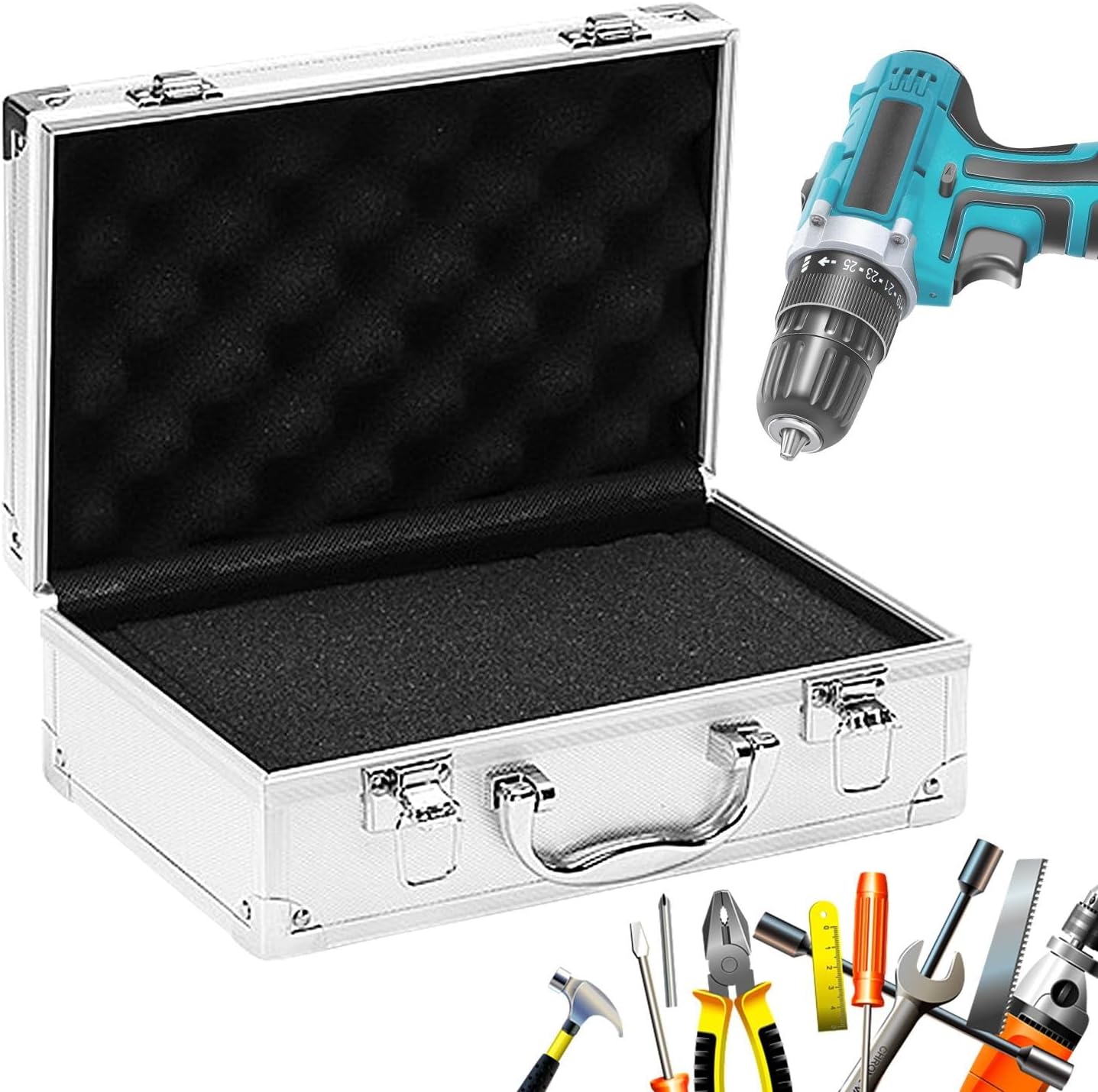 GENERIC Boîte à Outils En Métal, Petite Boîte à Outils, Organiseur De Rangement Carré, Boîte à Outils Avec Doublure En éponge, Boîte De Rangement Pour Bijoux, Montres, Cosmétiques, Boîte De Rangement En Métal