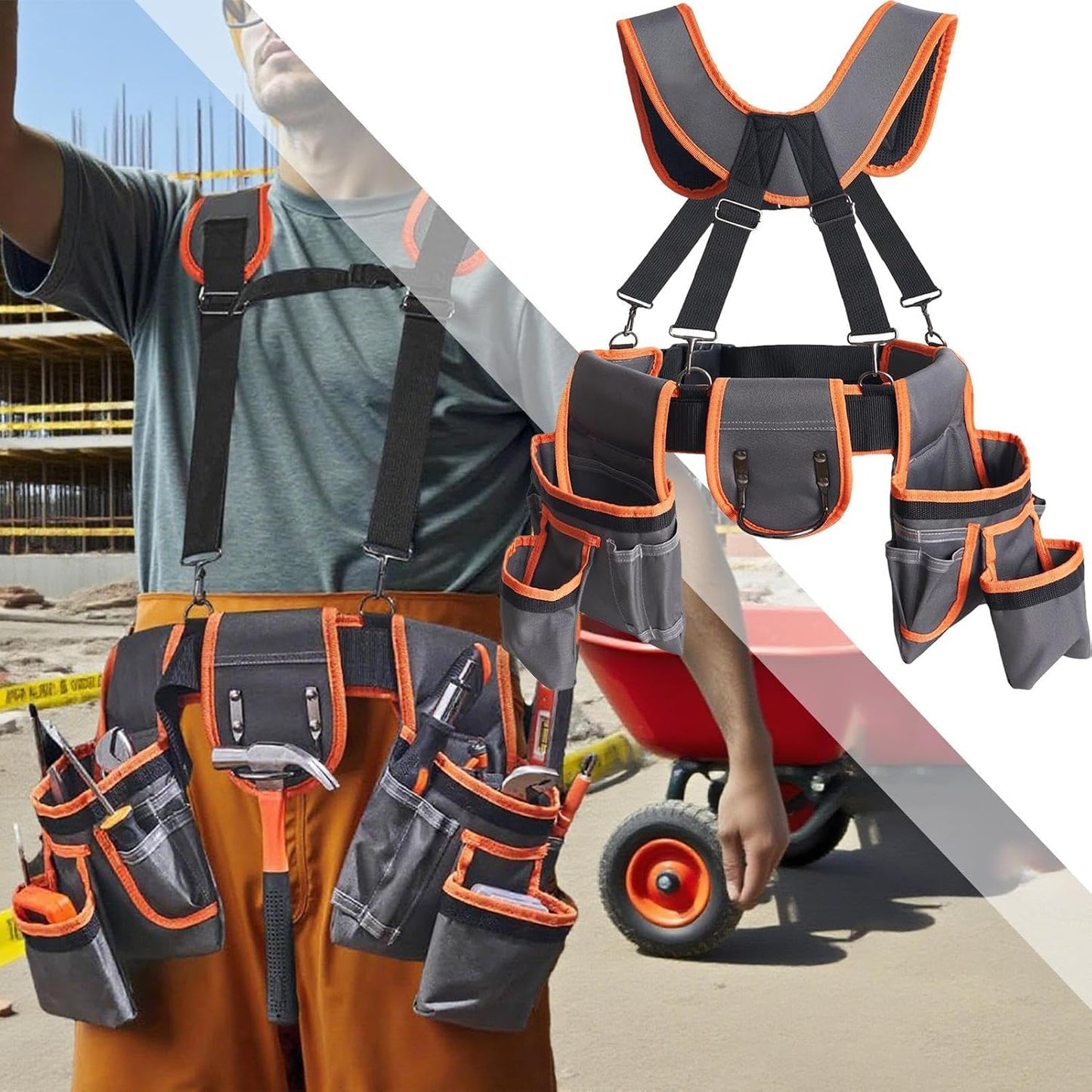  Ceinture À Outils - Ceinture Utilitaire,Sac De Travail Réglable Avec Bretelles Et 19 Poches Pour Projets De Bricolage, Plomberie Et Électricité