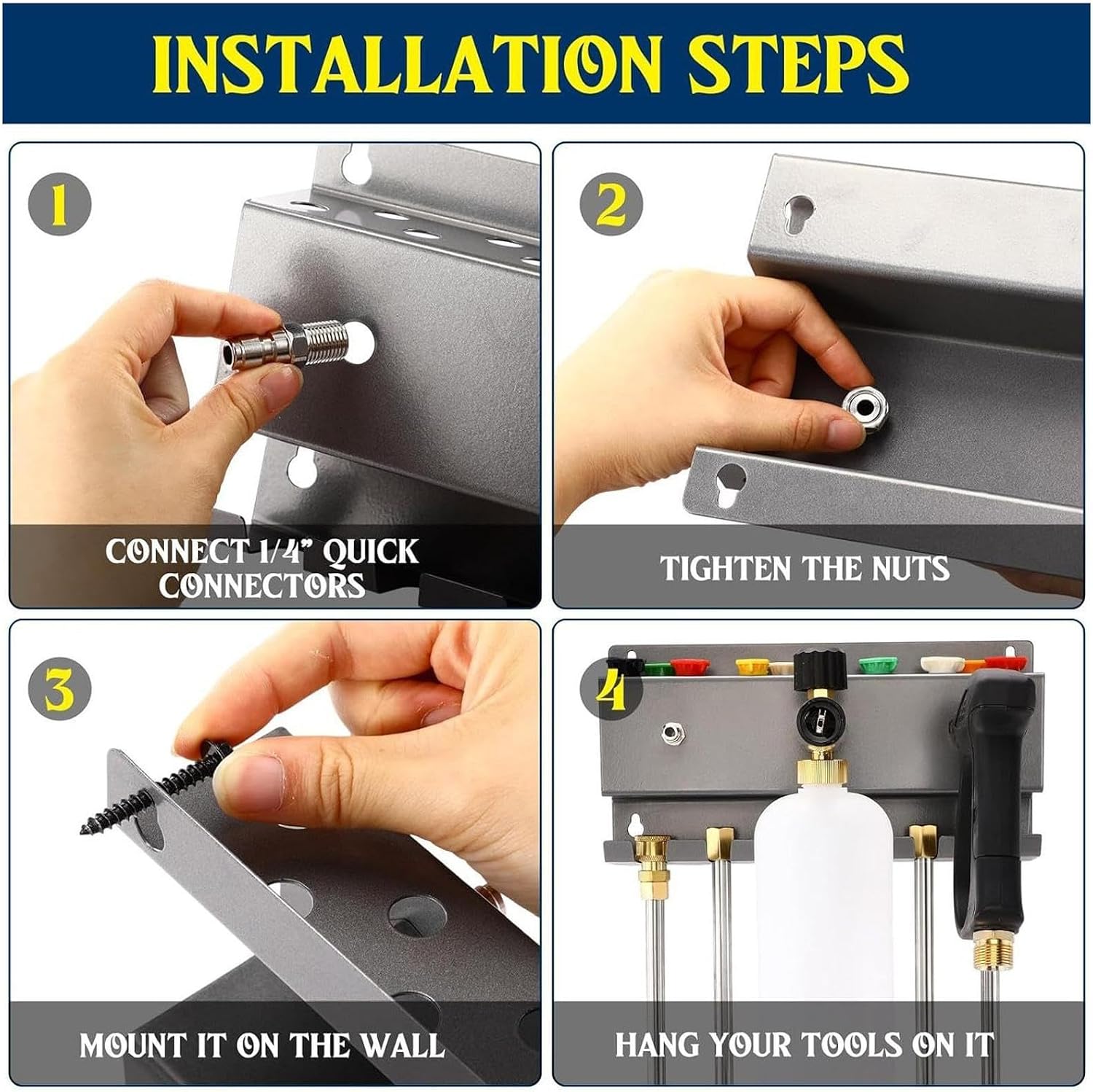 Genérico Support Mural Pour Nettoyeur Haute Pression | Organisateur D'outils De Lavage De Véhicules, Base Pour Tige De Nettoyeur Haute Pression, Pour Garage, Sous-sol, Atelier Domestique, Caravane, Camion