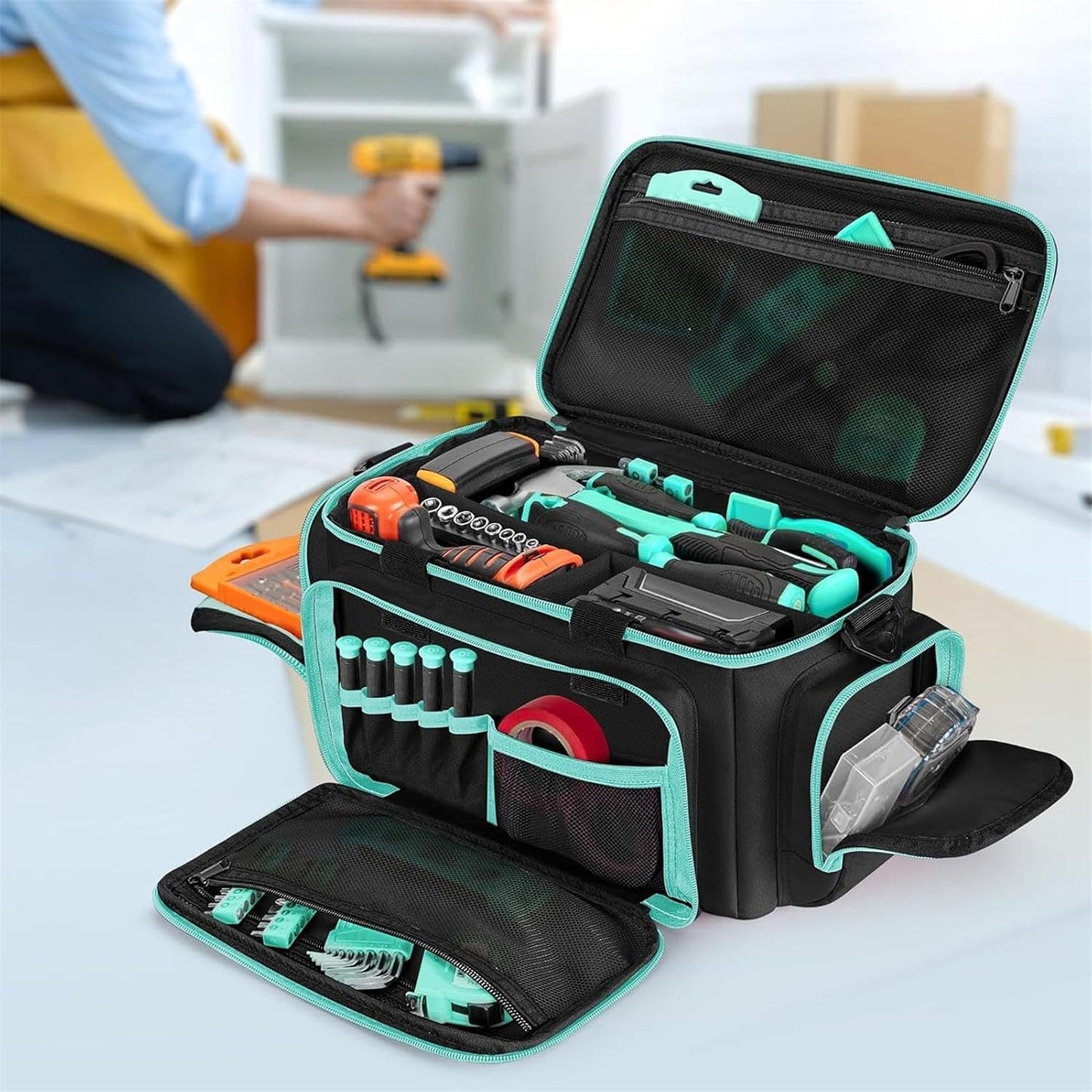  Tote à Outils,Conteneur Portable En Toile Oxford - Sac De Rangement Pour Outils - Pour Menuisier, électricien, Travail, Jardin, Dortoir, Université, Voyage, Construction Et Camping