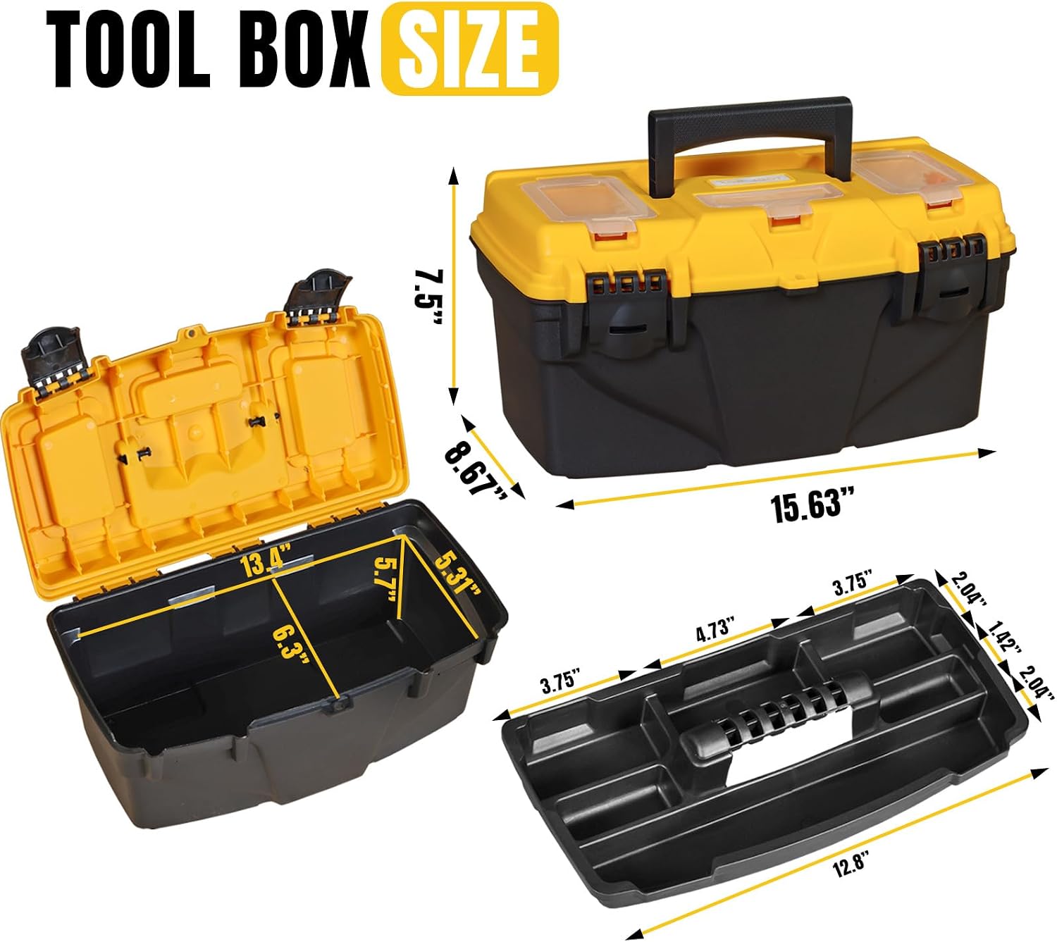  Torin ATRJH-3015T Boîte à Outils En Plastique Avec Plateau Amovible Noir/jaune 39,4 Cm