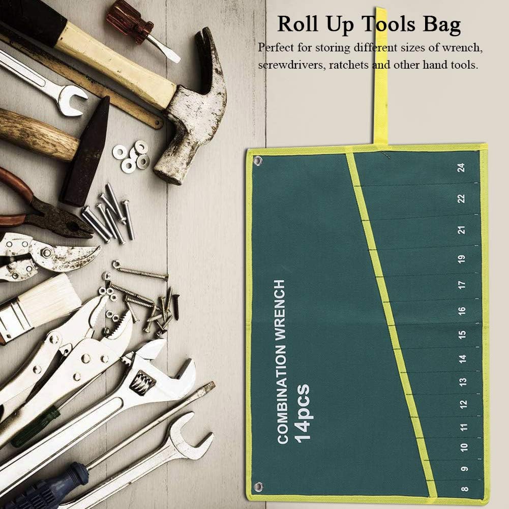  Couleur Verte Ensemble Poches à Clé Toile Multi-poches Enrouler Les Outils Sac De Rangement Clé Pince Clé Titulaire Organisateur( 14 Poches)