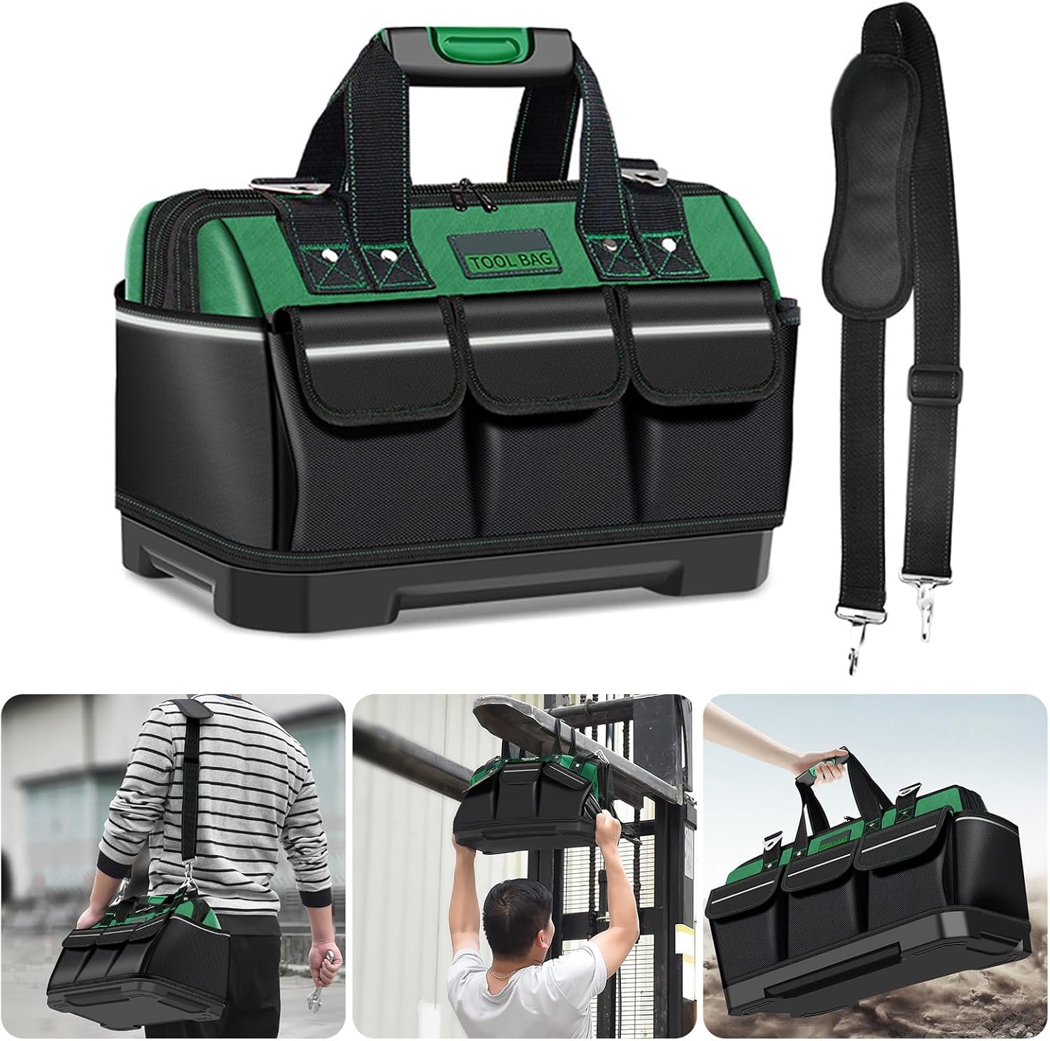  Sac à Outils Multifonction De 40,6 Cm Avec Base En ABS Robuste Et Plusieurs Poches De Transport Pour Un Rangement Facile