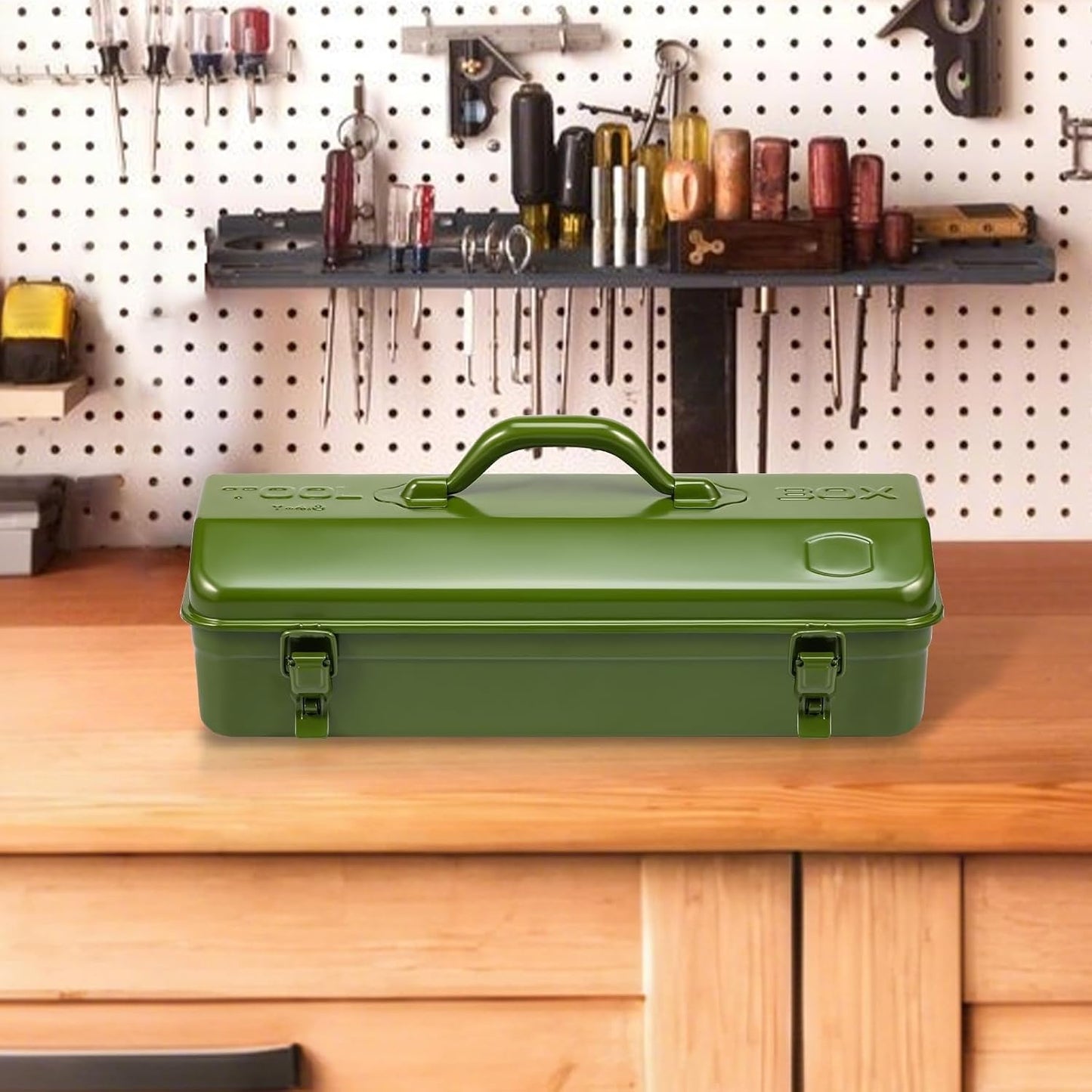  Boîte À Outils Portative En Métal De 16,9 Pouces Avec Fermeture Double Loquet - Conception Toit Croupe Durable For L'atelier Et Le Stockage Voiture Light Luxury Appeal