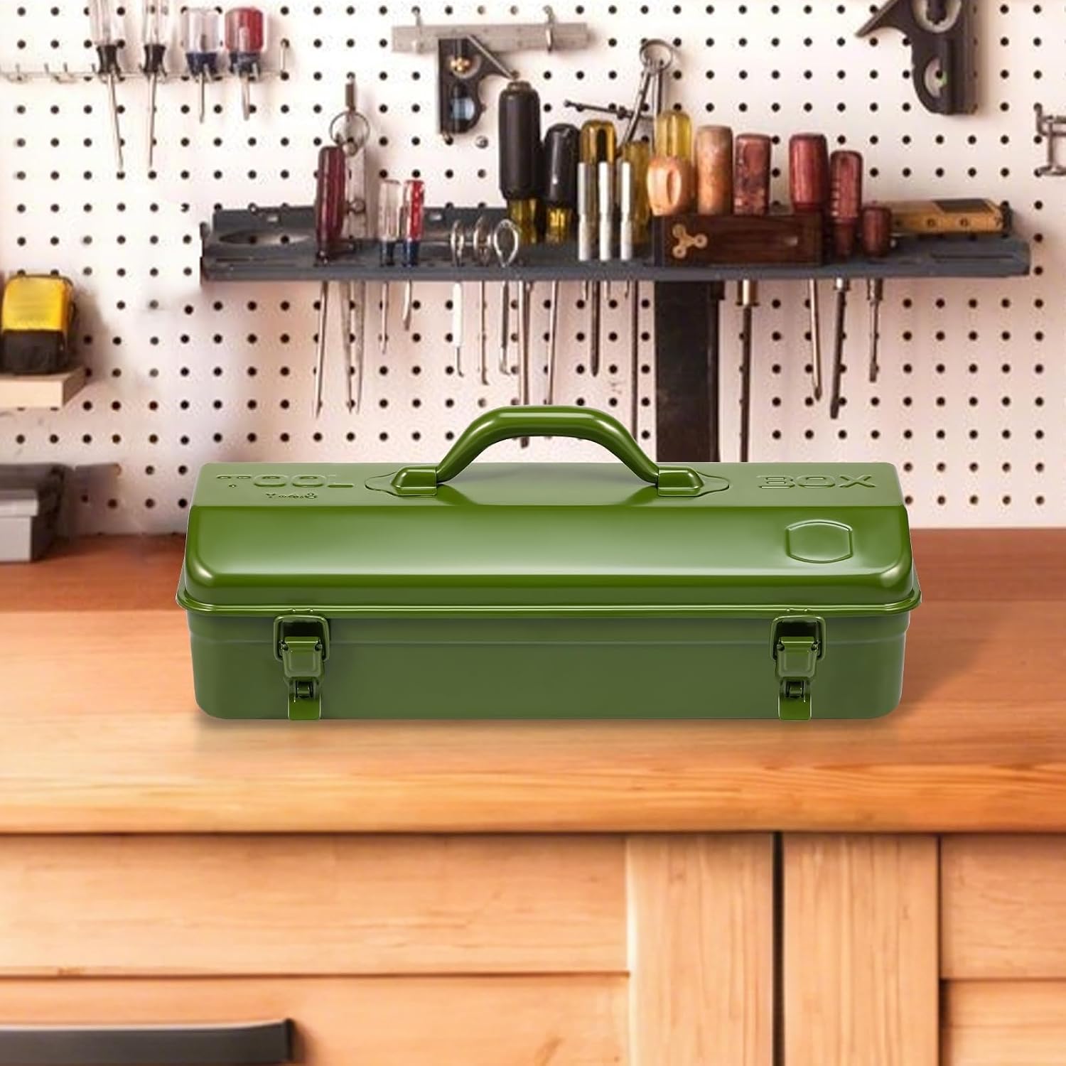  Boîte À Outils Portative En Métal De 16,9 Pouces Avec Fermeture Double Loquet - Conception Toit Croupe Durable For L'atelier Et Le Stockage Voiture Light Luxury Appeal
