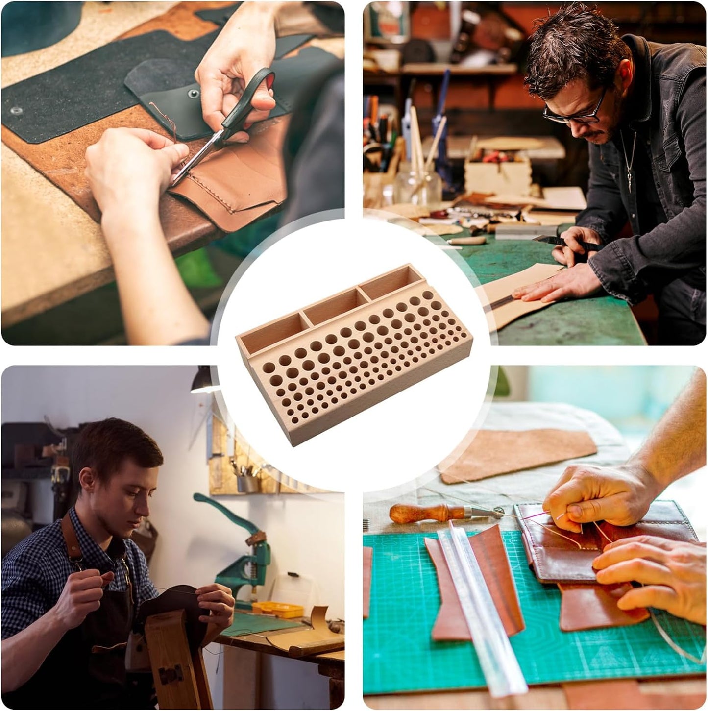  Generisch Support à Outils - Support En Bois De Hêtre Pour De Gaufrage, Boîte De Rangement En Cuir, Pour Travail Du Bois, , Amis, Hommes, Maison, Intérieur Et Pour
