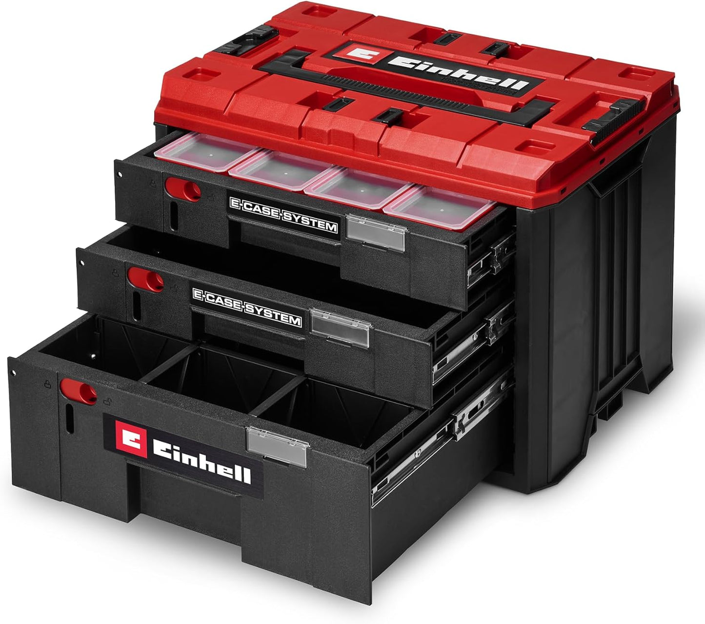  Original Einhell Mallette à Tiroirs E-Case (gamme Einhell E-Case, 41,5 X 25 X 28 Cm, Charge Utile Max. 60 Kg, 2 Tiroirs De 5,5 Cm De Haut, 1 Tiroir De 12,5 Cm De Haut, Poignée)