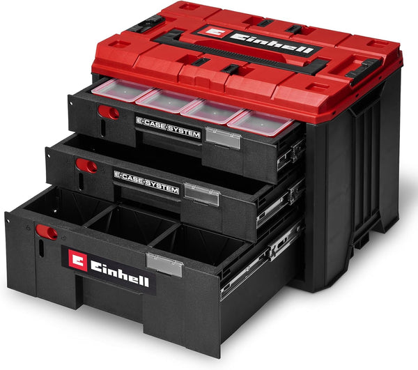  Original Einhell Mallette à Tiroirs E-Case (gamme Einhell E-Case, 41,5 X 25 X 28 Cm, Charge Utile Max. 60 Kg, 2 Tiroirs De 5,5 Cm De Haut, 1 Tiroir De 12,5 Cm De Haut, Poignée)