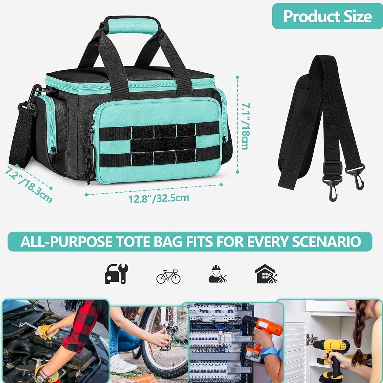 GENERIC Sac à Outils – Sac à Outils Portable En Tissu Oxford, Sac De Rangement Pour Outils De Jardin, électricien, Charpentier, Université, Dortoir, Voyage, Construction, Camping