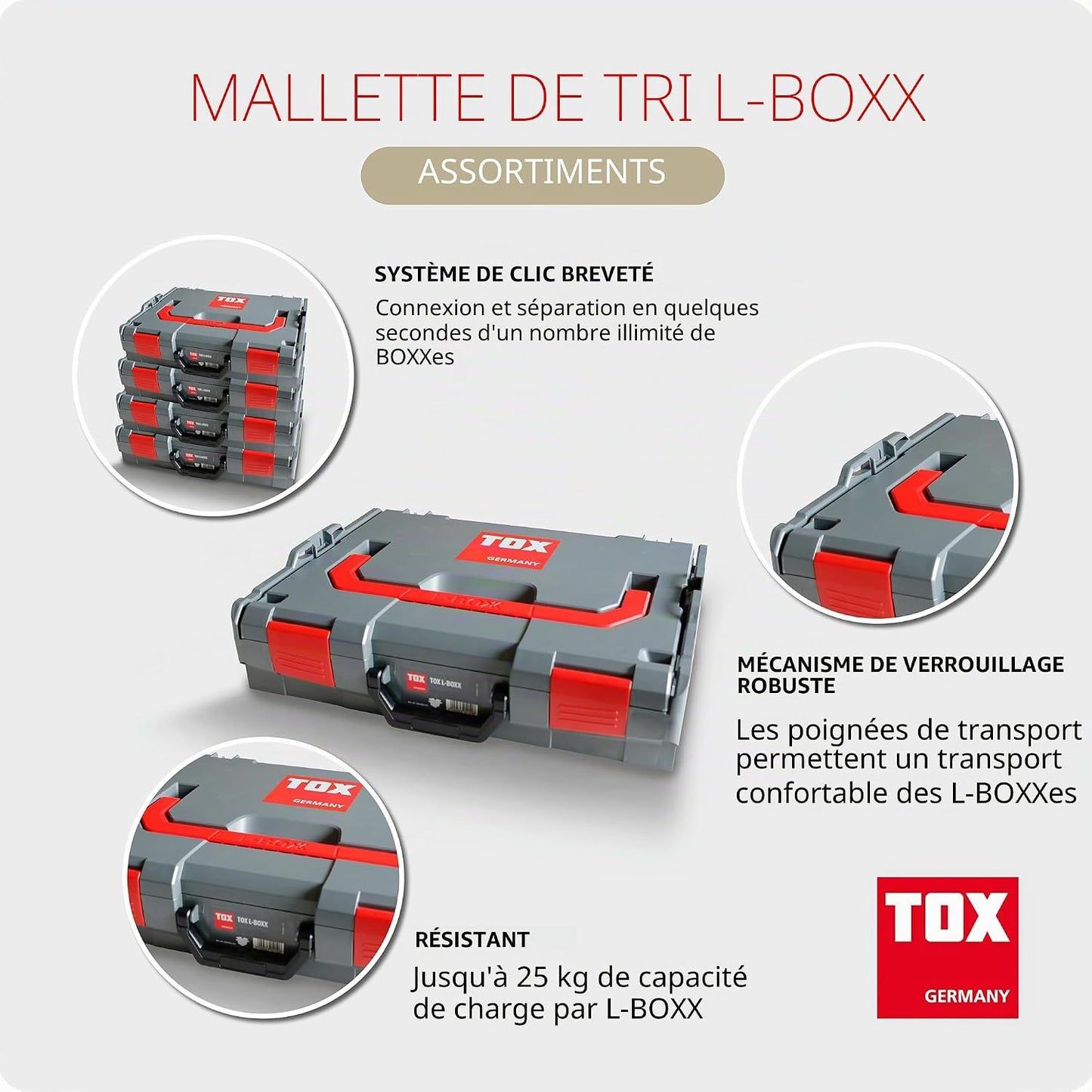  Coffret TOX L-BOXX En Kit, Empilable Et Encliquetable Avec Le Système L-BOXX, 8 Compartiments Pour Petites Pièces, Rangement Clair Pour Chevilles Et Vis, Kit De 5 Pièces, 094909152