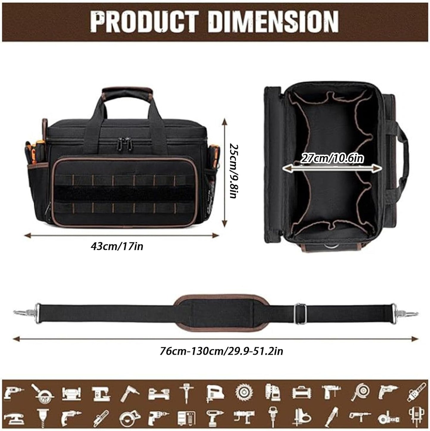 GENERIC Organisateur De Sac à Outils, Sac De Grande Capacité, Support De Sangle De Boîte, Sac à Outils Rembourré, Accessoires De Rangement De Travail, équipement De Mécanicien électrique, Kit De Construction