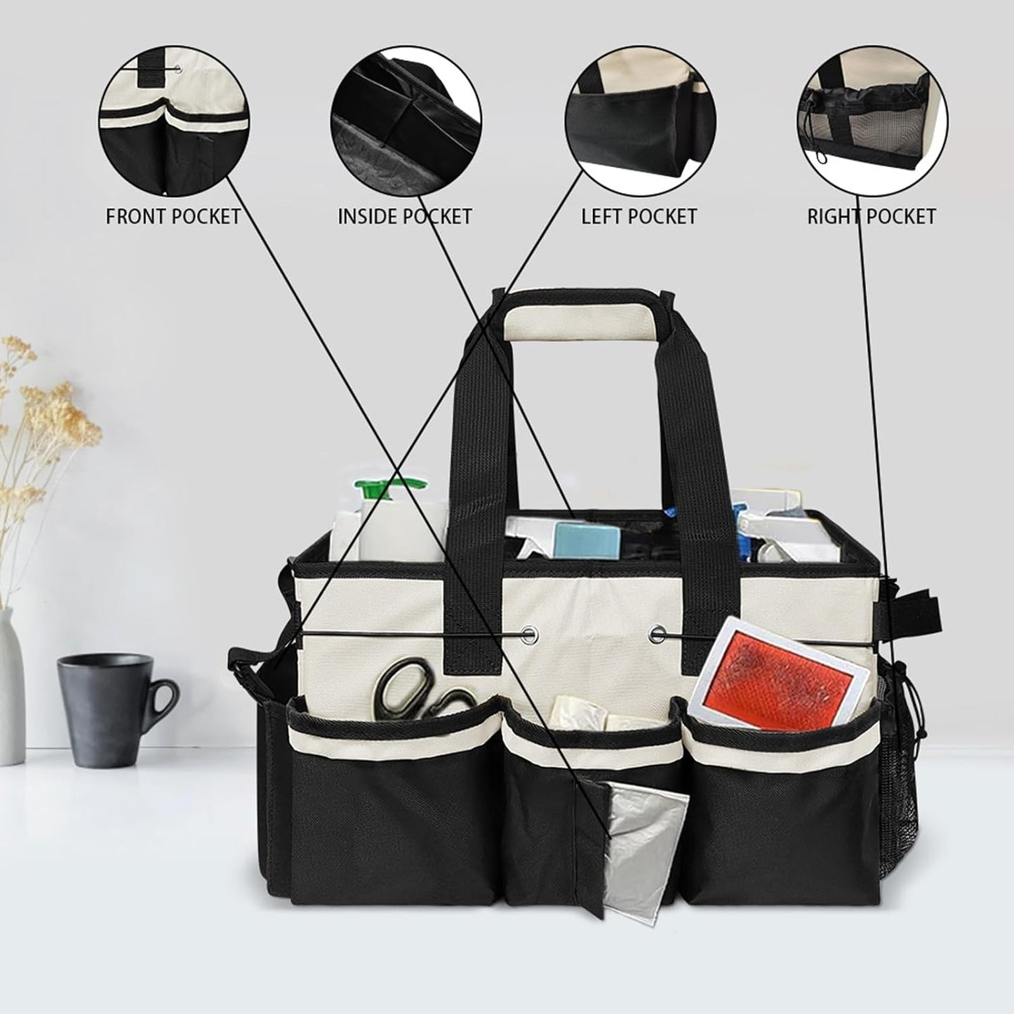  Porte-outils De Nettoyage Avec Côtés En Maille Et Poignées Renforcées, Sac à Outils Respirant Pour La Maison, L'automobile, Sac à Outils Multifonction