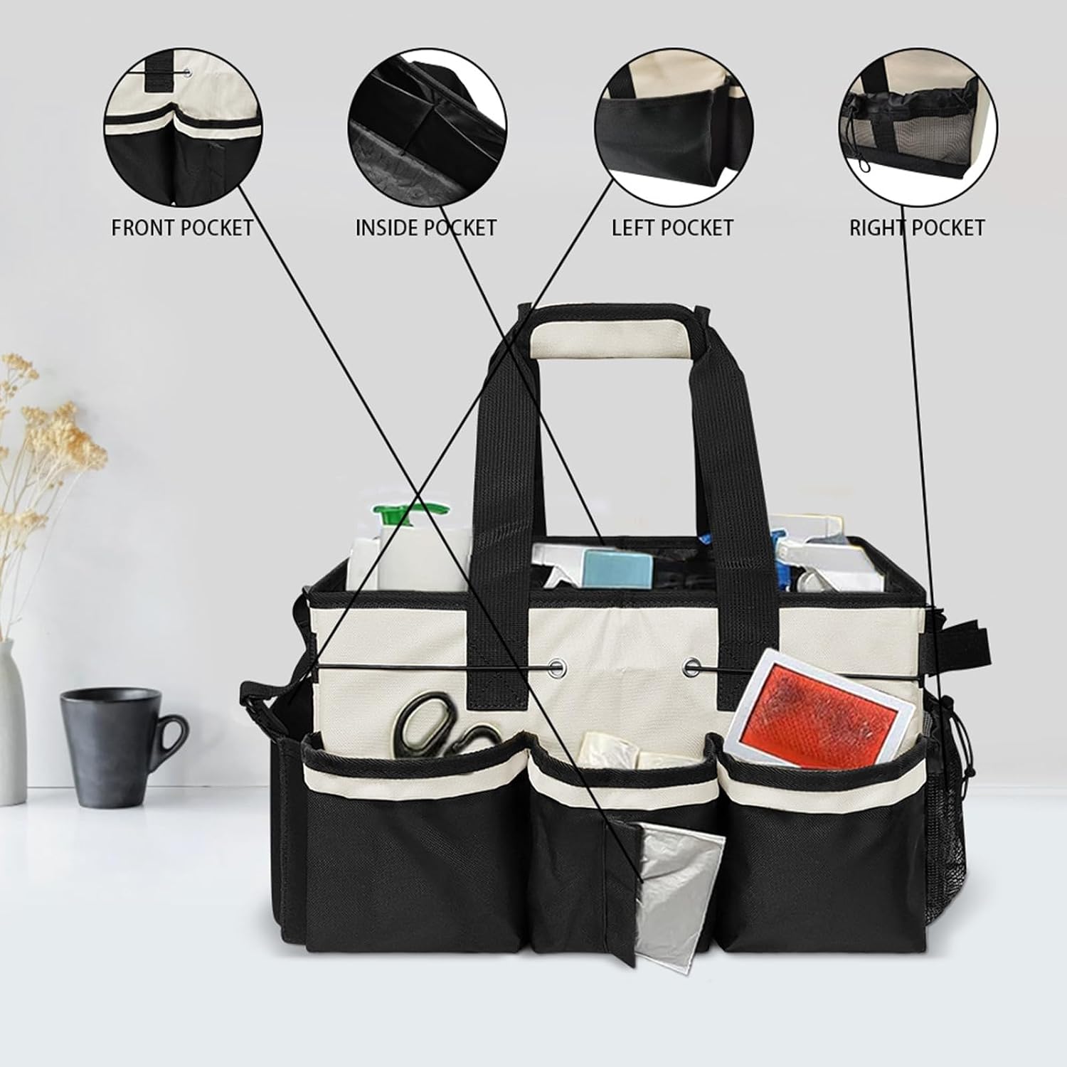  Sac à Outils Multifonction En Tissu Oxford Imperméable Et Résistant à L'usure, Grande Capacité Pour Outils De Nettoyage, Organiseurs En Tissu Oxford