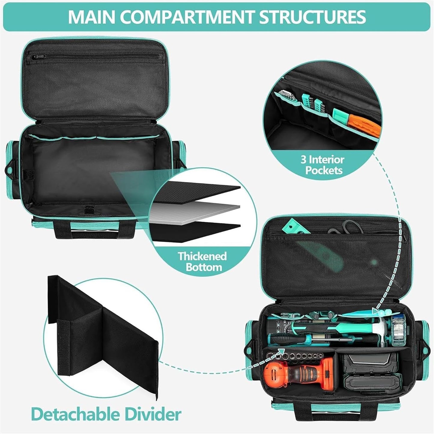 GENERIC Sac à Outils – Sac à Outils Portable En Tissu Oxford, Sac De Rangement Pour Outils De Jardin, électricien, Charpentier, Université, Dortoir, Voyage, Construction, Camping