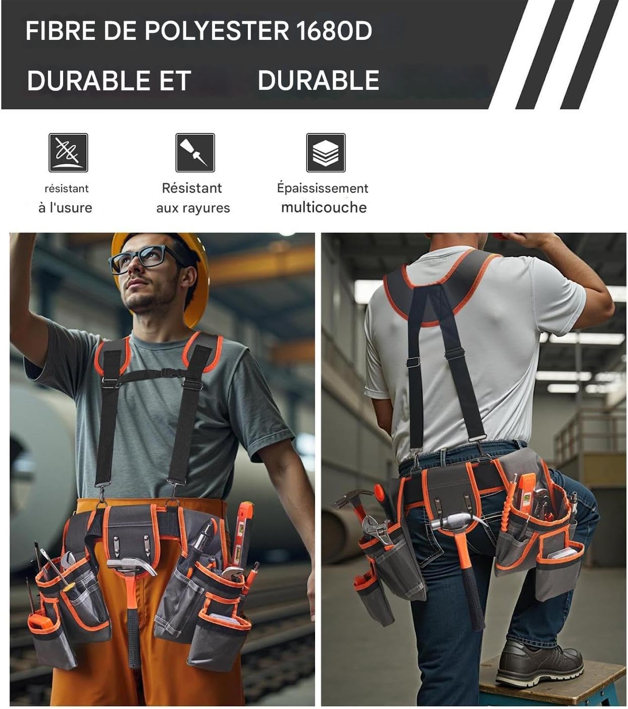 Ceinture Porte-Outils Pour Charpentier - Baudrier Utilitaire | Sacoches Ajustables à Bretelles Avec 19 Poches Pour Chantier Bricolage Et Tâches Électriques