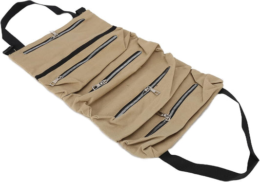  Cocoarm Sac à Outils En Toile, Mallette à Outils Pliable En Toile Avec Fermeture à Glissière, Rangement Enroulable De Grande Capacité, Sangles De Suspension, Conception Légère Pour Un Usage (Kaki)