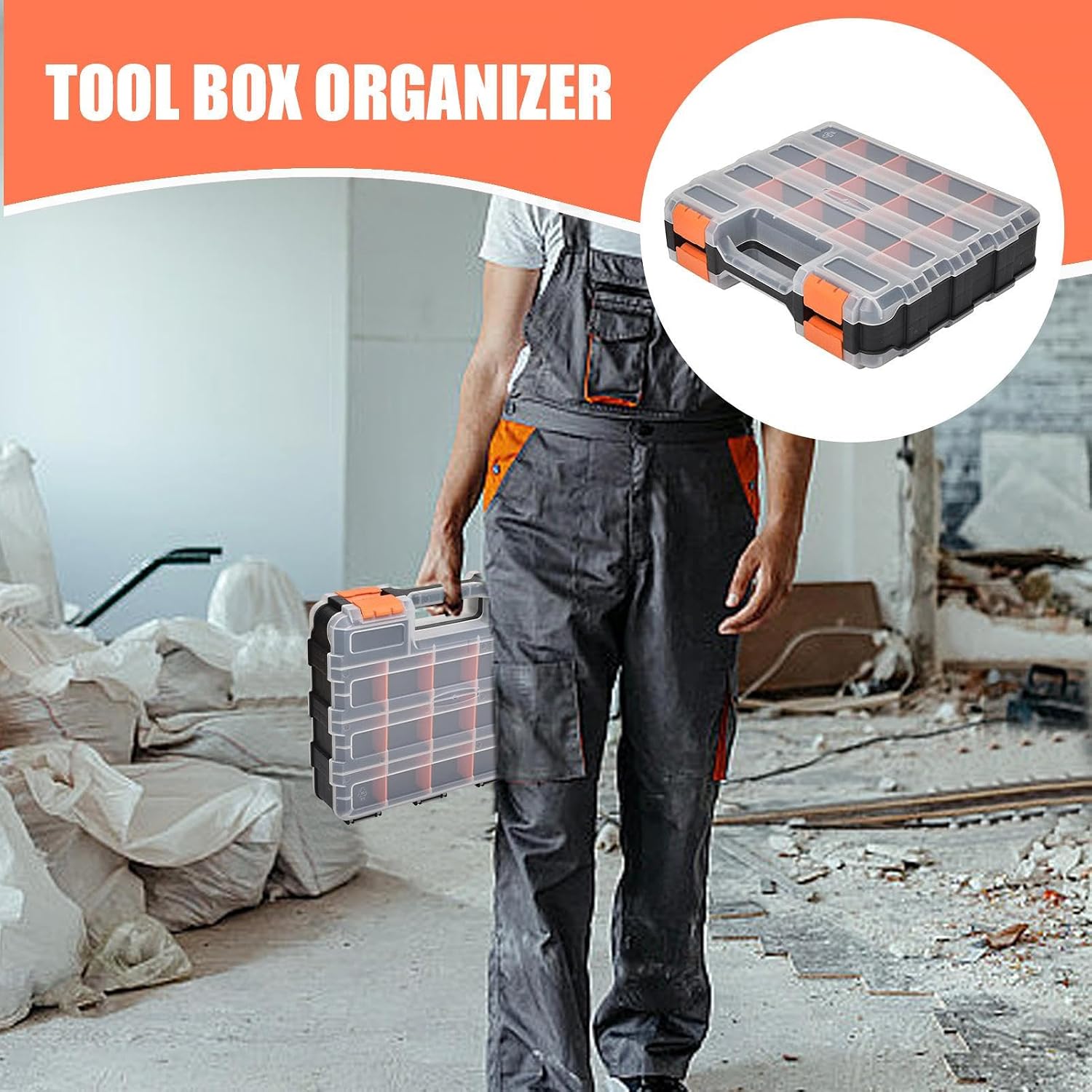 GENERIC Organiseur De Petites Pièces, Organiseur à Vis, 32,6 X 27,6 X 8,9 Cm, Boîte Double Face à 34 Compartiments, étui De Rangement Portable Pour Fixations, Boulons, écrous, Perles, Artisanat, Outils Et