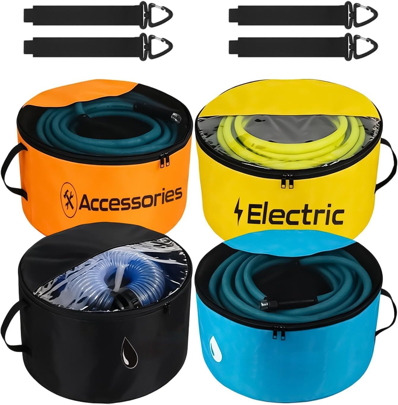  Sac À Tuyau D'Eau Camping-Car | 4 Pochettes Imperméables Et Respirantes | Sac Pour Tuyau D'Eau Avec Double Fermeture Éclair Et Fenêtre Transparente,Pour Câbles Électriques Et Outils Camping