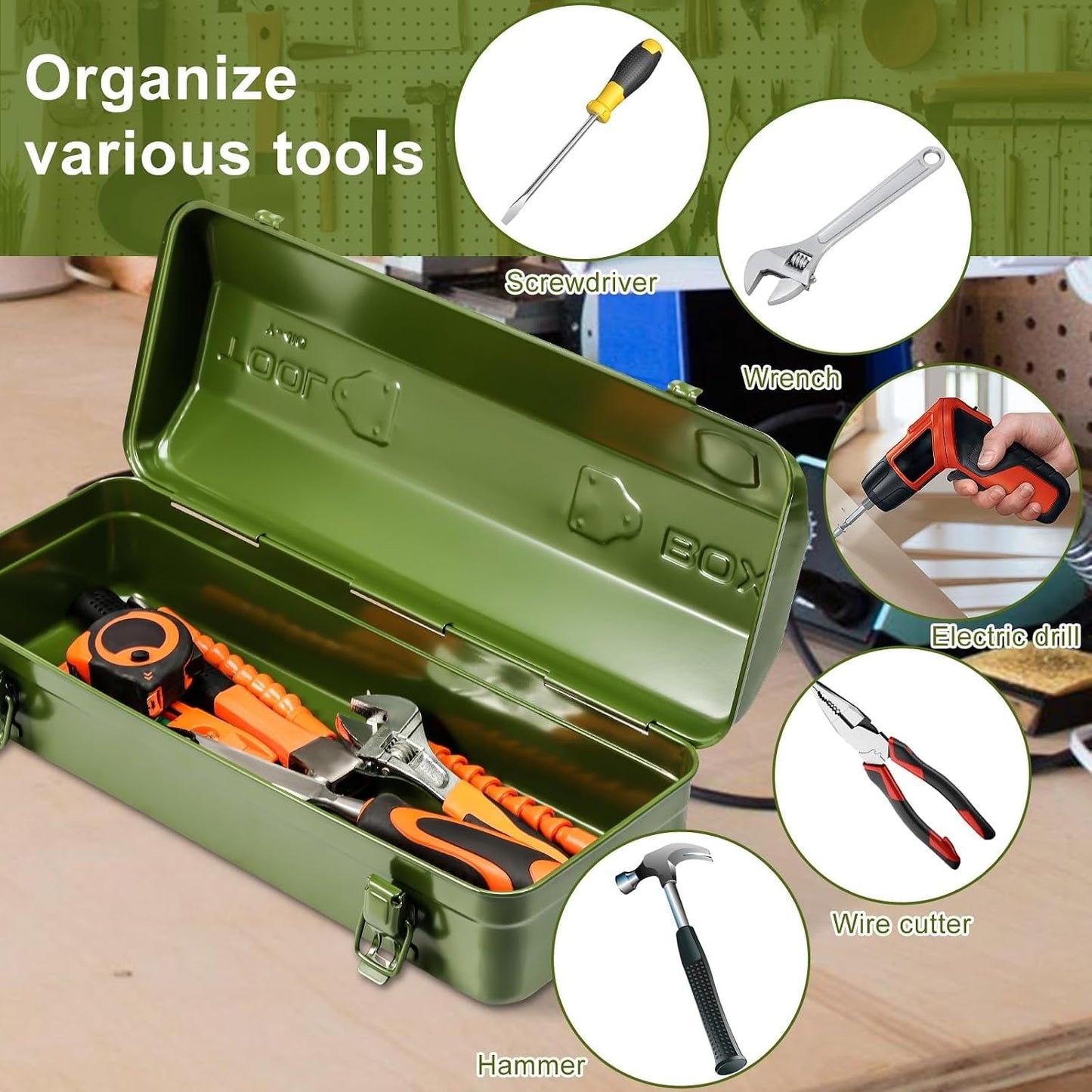  Boîte À Outils Portative En Métal De 16,9 Pouces Avec Fermeture Double Loquet - Conception Toit Croupe Durable For L'atelier Et Le Stockage Voiture Light Luxury Appeal