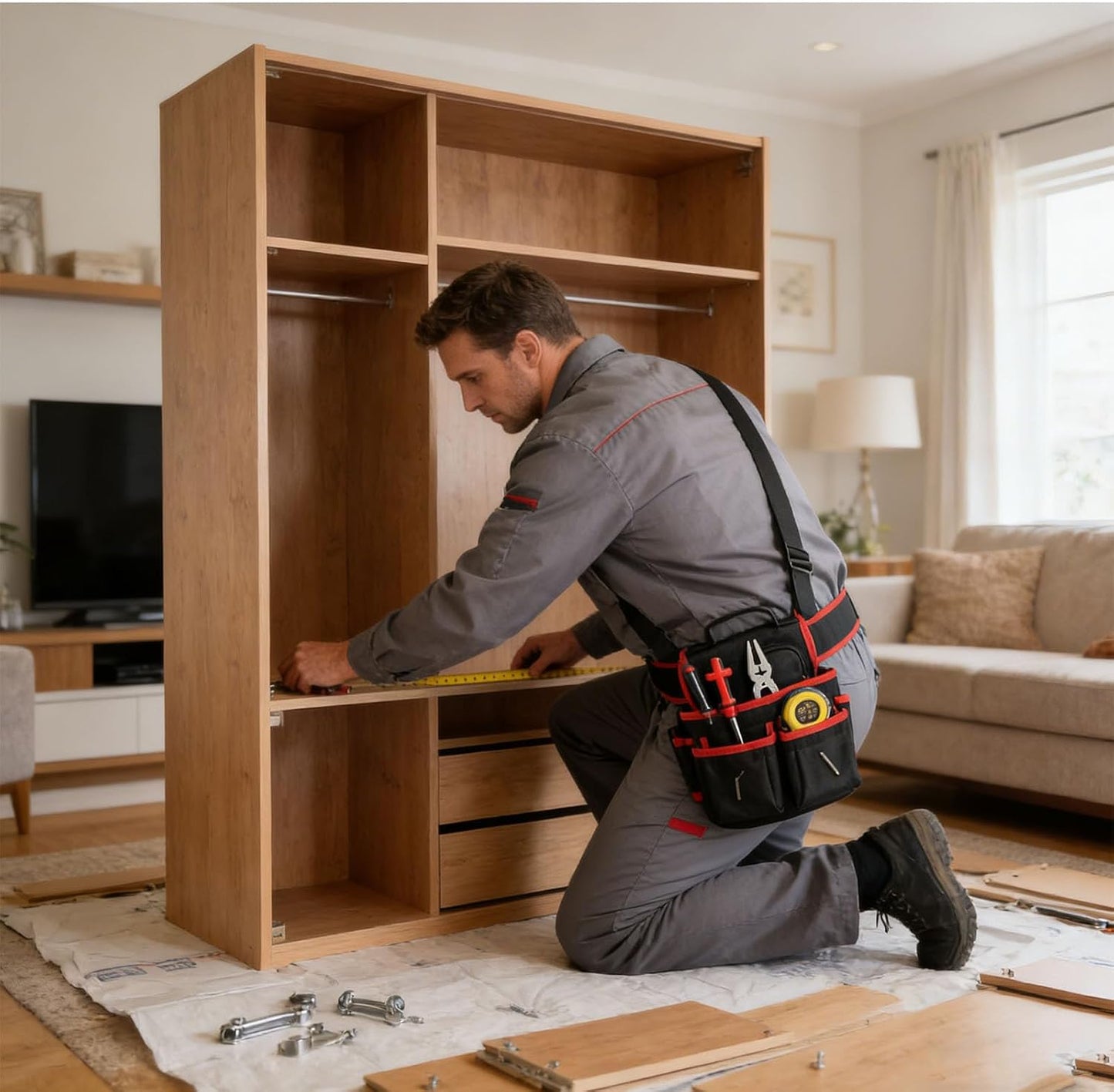  Capacité De Rangement D'outils Professionnel Ceinture Tissu Imperméable Protections Et 8 Poches Pour L'efficacité Du Travail Sac à Outils