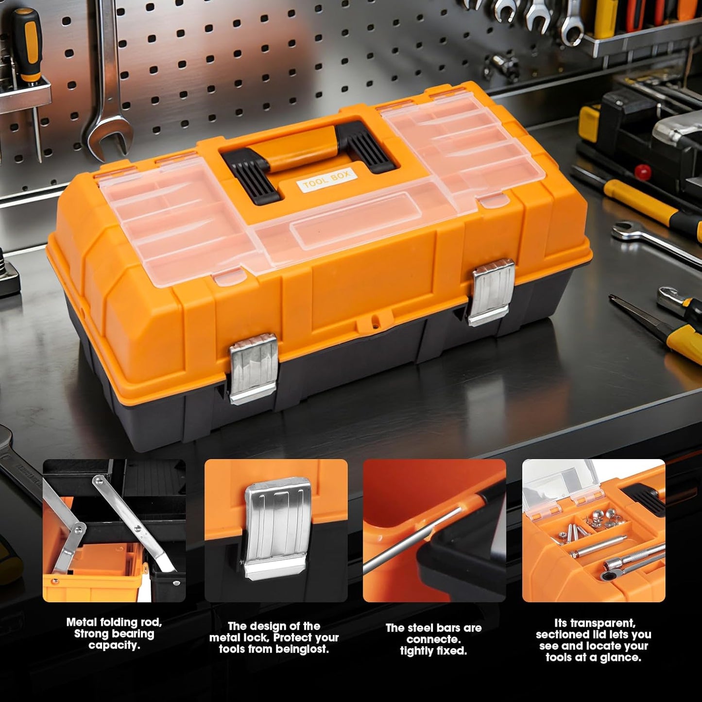  Torin ATRJH-3430T Boîte à Outils En Plastique à 3 étages De 43,2 Cm, Noir/orange