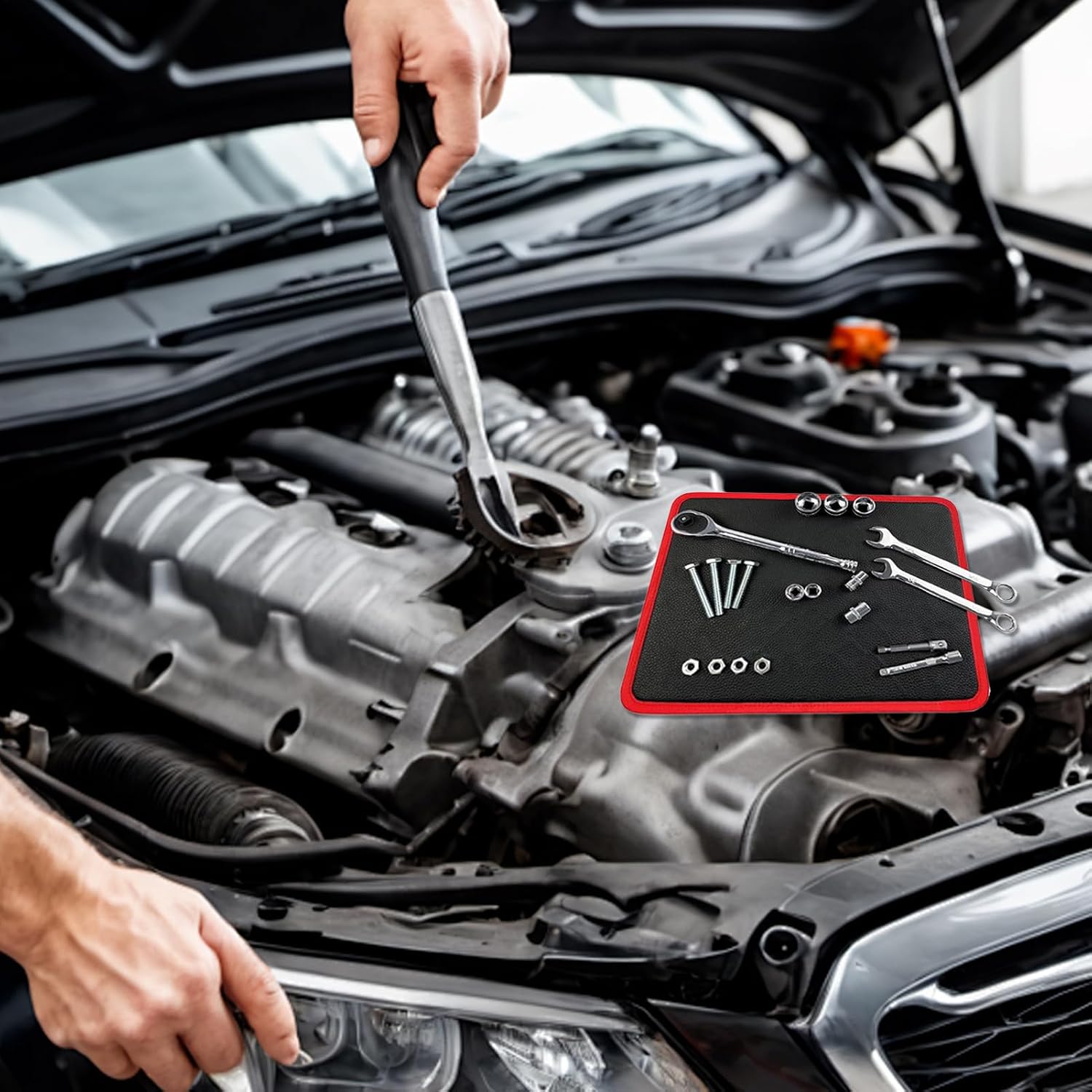  Tapis à Outils Magnétique – Organiseur De Boulons Magnétiques Pour Réparation Automobile | PVC Avec Aimant Puissant, Tampon à Outils Flexible Pour Le Travail Des Métaux, Le Travail Du Bois, Les