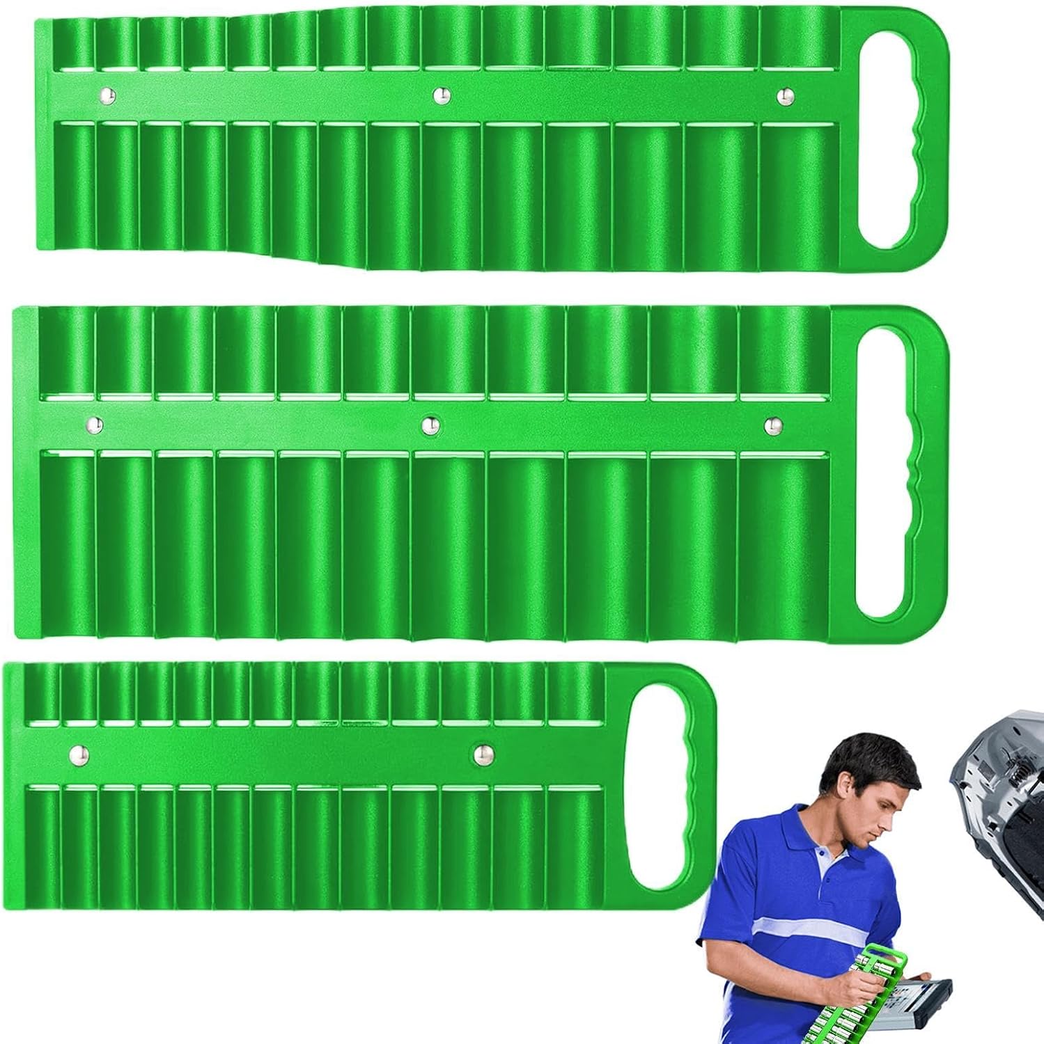 GENERIC Lot De 3 Organiseurs Magnétiques Pour Outils - Support De Douille Magnétique Et Plateau De Rangement - Rangement D'outils Pour Garage, Atelier, Mariages, Anniversaires Et Noël - 29 X 8 Cm