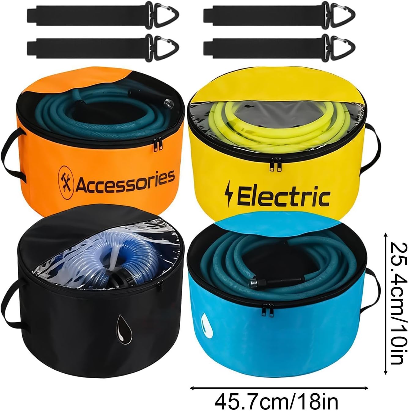  Sac De Rangement Pour Tuyau D'Évacuation Camping-Car,4 Housses Imperméables Respirantes - Sac Pour Tuyau D'Eau Avec Double Fermeture Éclair Et Fenêtre Transparente | Pour Outils Extérieur, Matériel Ja