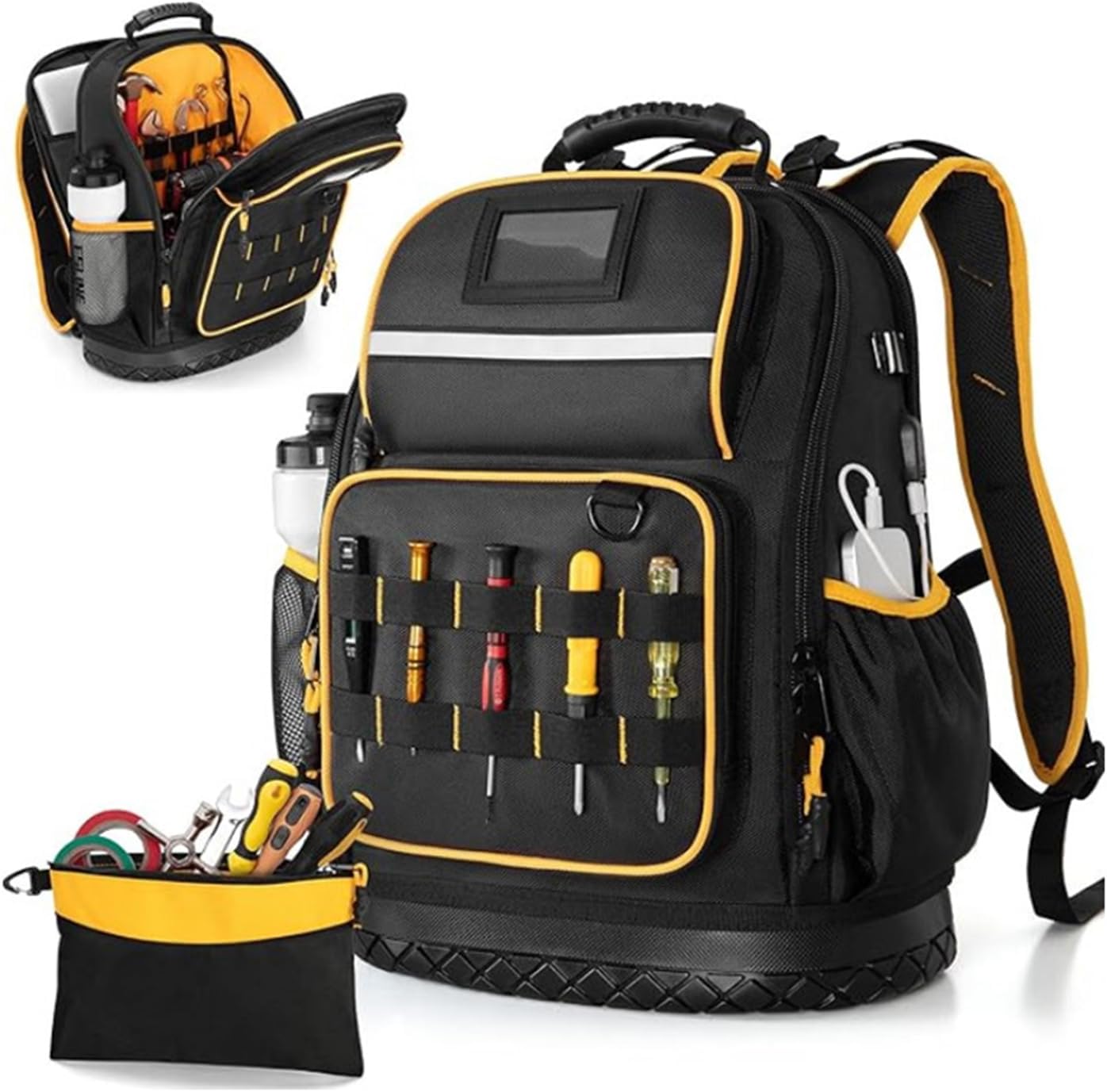  Sac à Dos Pour Outils, Organiseur De Rangement Avec Base Rigide Pour Travaux De Chantier, Sac à Outils Robuste Avec Plusieurs Compartiments Et Fermetures éclair Renforcées, Porte-outils Professionnel