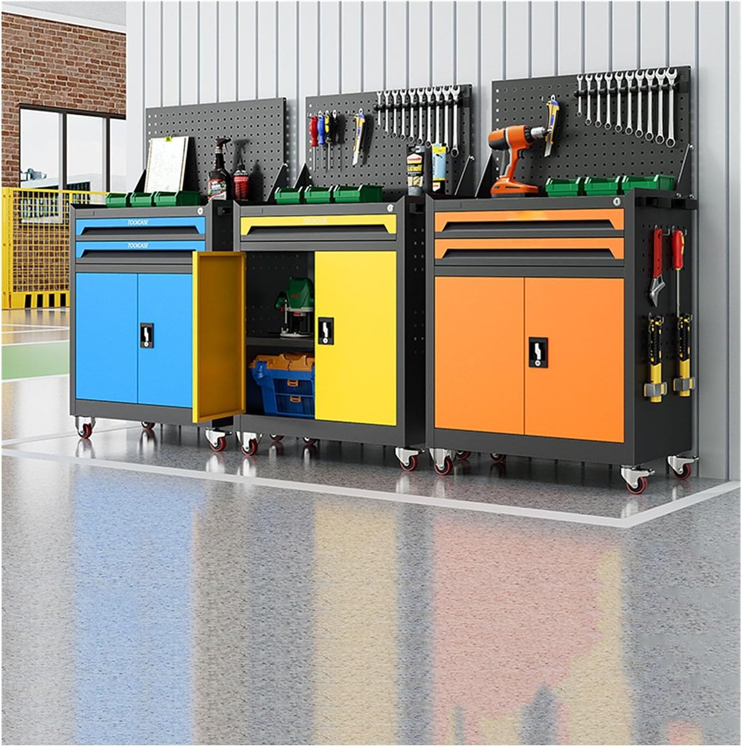  Boîte À Outils Coffre à Outils Roulant Haute Capacité 2 Tiroirs, Boîte De Rangement Avec Armoire Amovible Roues Et Serrure For Ateliers Mécaniques(Green)
