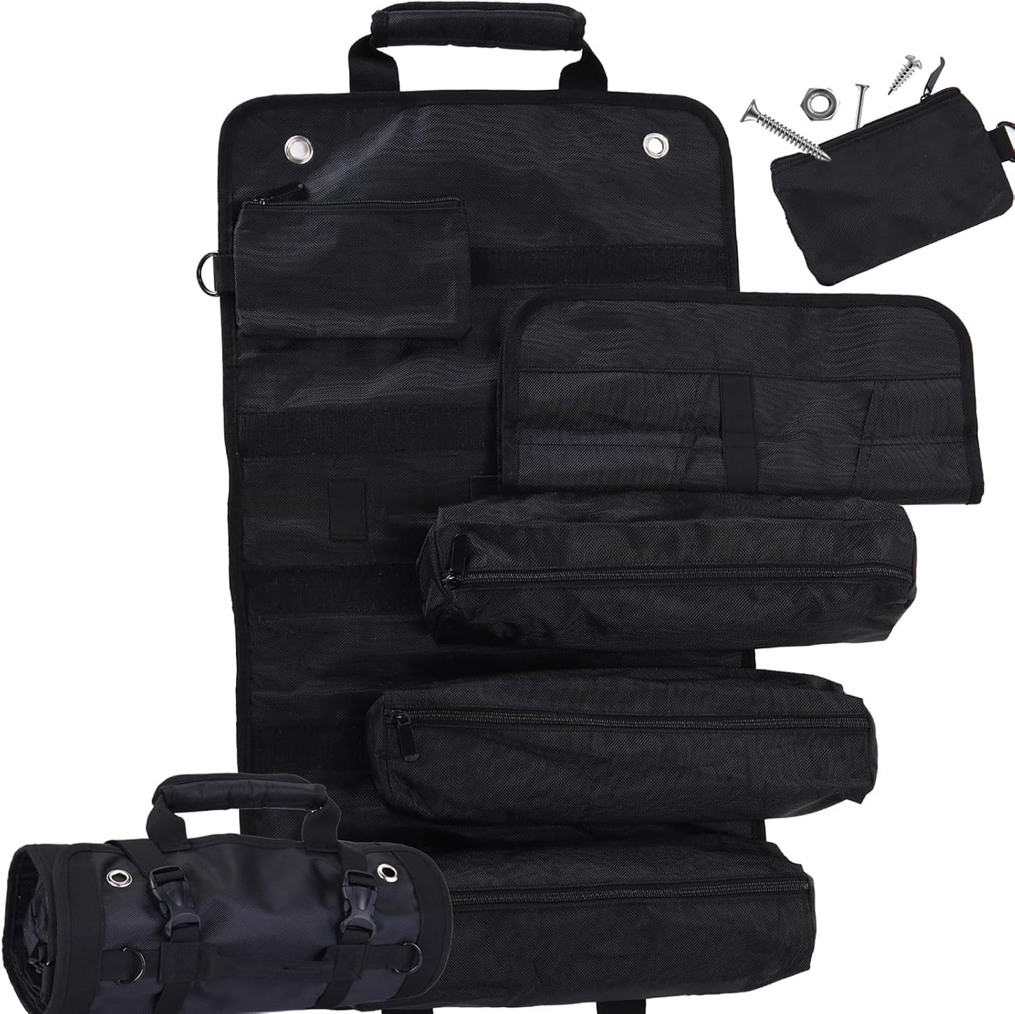  Sac à Outils, Sac à Outils Enroulable, Organiseur D'outils Robuste Pour Homme, Sac à Outils Portable Enroulable Pour Mécanicien, électricien Et Amateur, équipement De Camping De Voiture – Noir