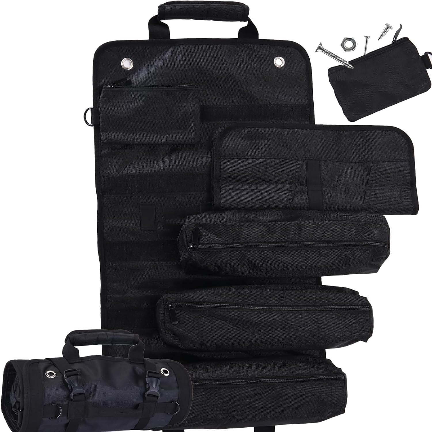  Sac à Outils, Sac à Outils Enroulable, Organiseur D'outils Robuste Pour Homme, Sac à Outils Portable Enroulable Pour Mécanicien, électricien Et Amateur, équipement De Camping De Voiture – Noir