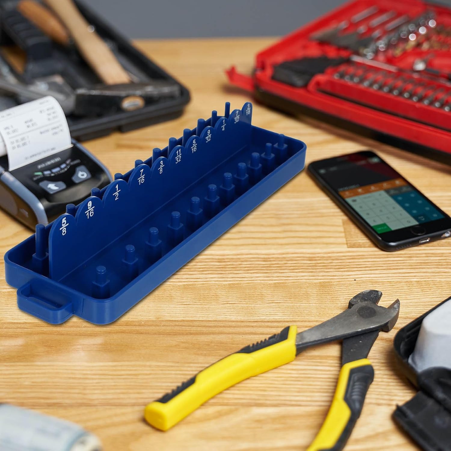  ULTECHNOVO Organisateur De Douilles Pour Clés En Pp Léger Bleu, Support De Rangement Sans Bavures Pour Atelier Mécanique Et Garage