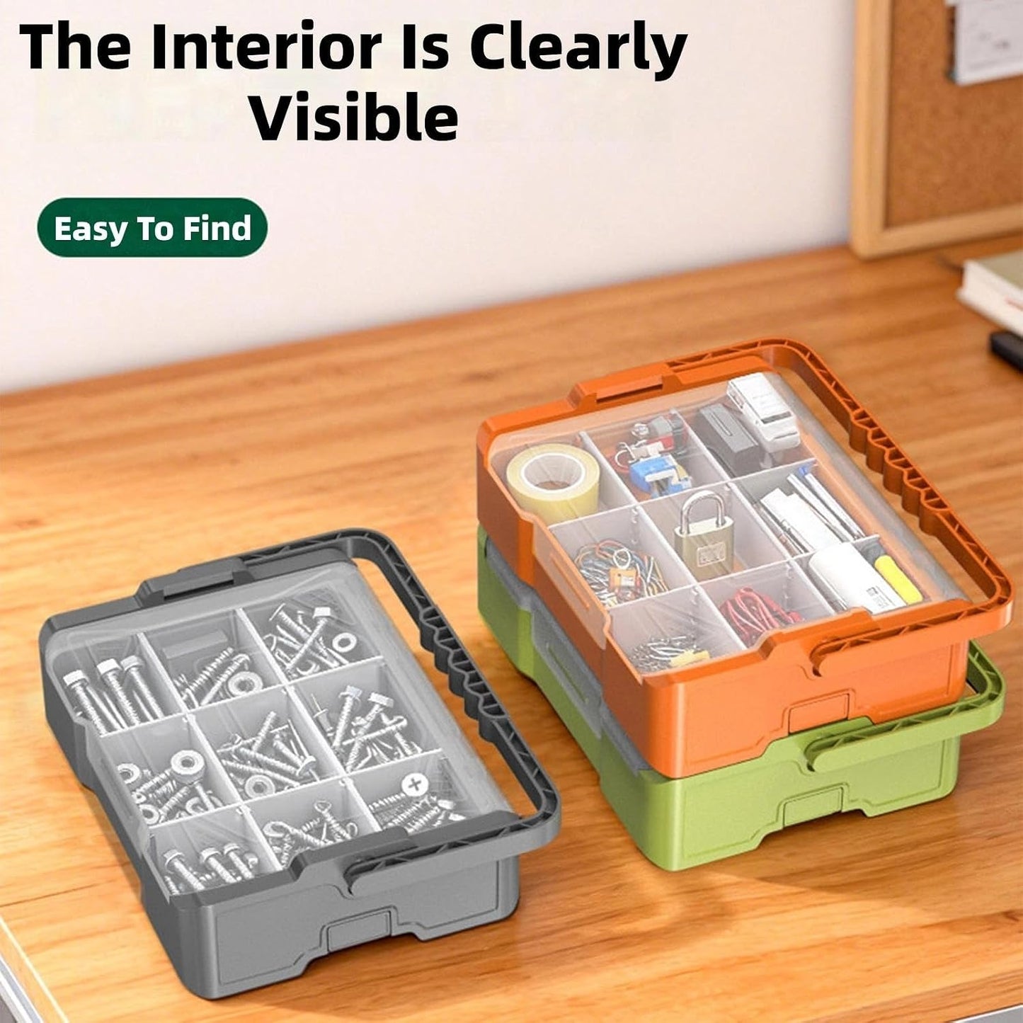  Bac Empilable Pour Organiser Les Outils, Les Jouets, Fenêtre Transparente, Boîte De Rangement Empilable Avec Couvercle Pour L'organisation