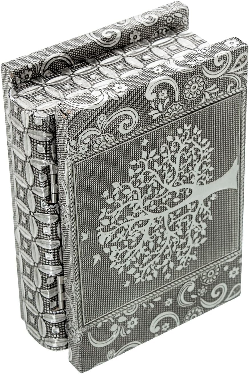  DRW Boîte à Bijoux En Métal Rectangulaire Décorative Arbre De Vie En Argent De Style Hindu 15 X 10 X 5 Cm