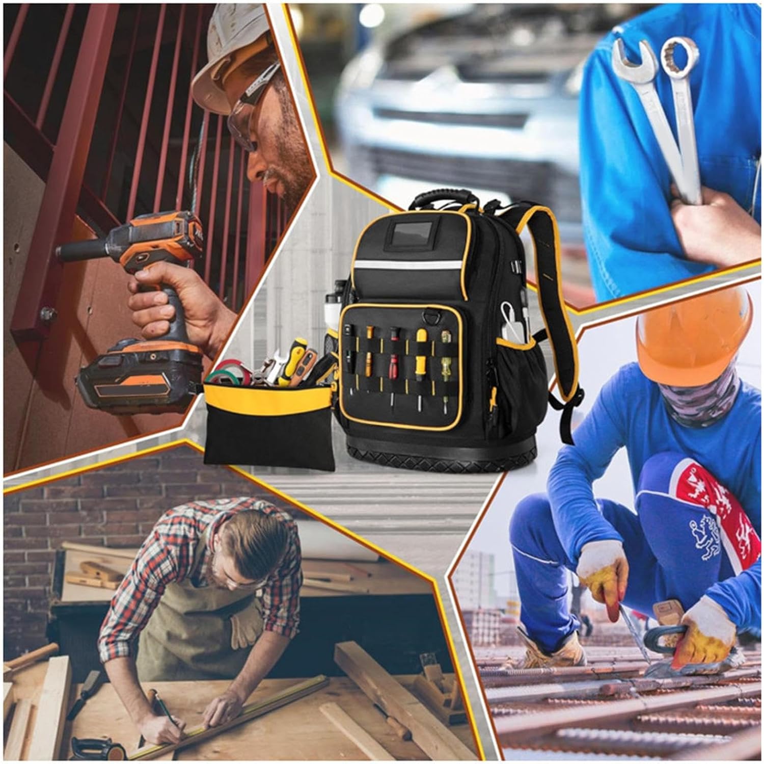 Sac à Dos Pour Outils, Organiseur De Rangement Avec Base Rigide Pour Travaux De Chantier, Sac à Outils Robuste Avec Plusieurs Compartiments Et Fermetures éclair Renforcées, Porte-outils Professionnel