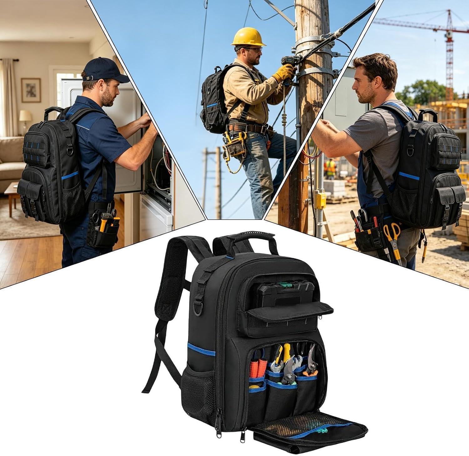 GENERIC Sac à Dos à Outils Robuste – Sac De Rangement à Base Rigide Pour équipement De Travail | Organiseur Multi-poches Avec Structure Renforcée, Technicien électricien Pour La Construction De Plombiers