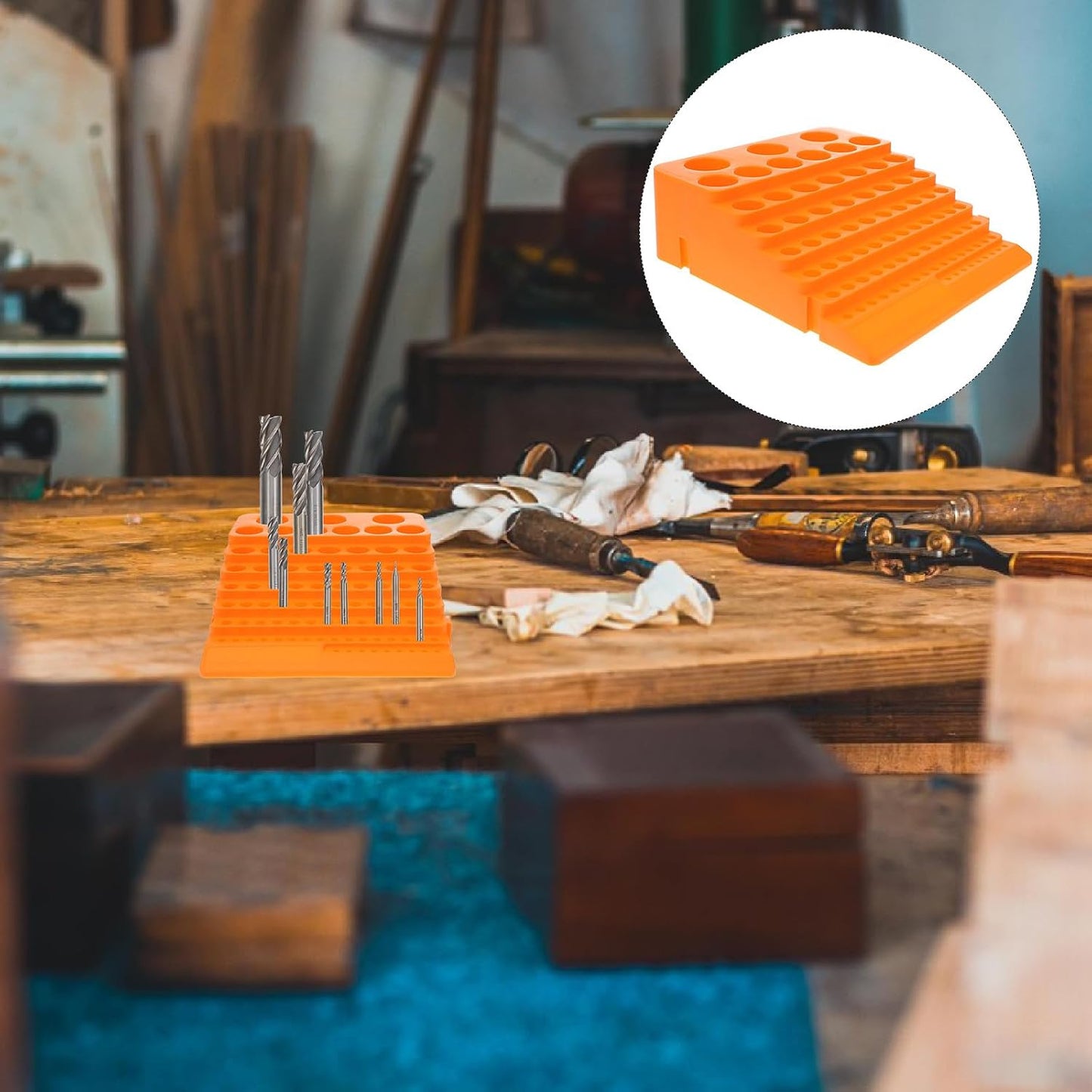  STOBAZA Organisateur De Forets 84 Trous En Abs Orange Pour Fraises Et Forets, Support De Rangement Robuste Et Gain De Place Pour Perceuses Et Fraiseuses