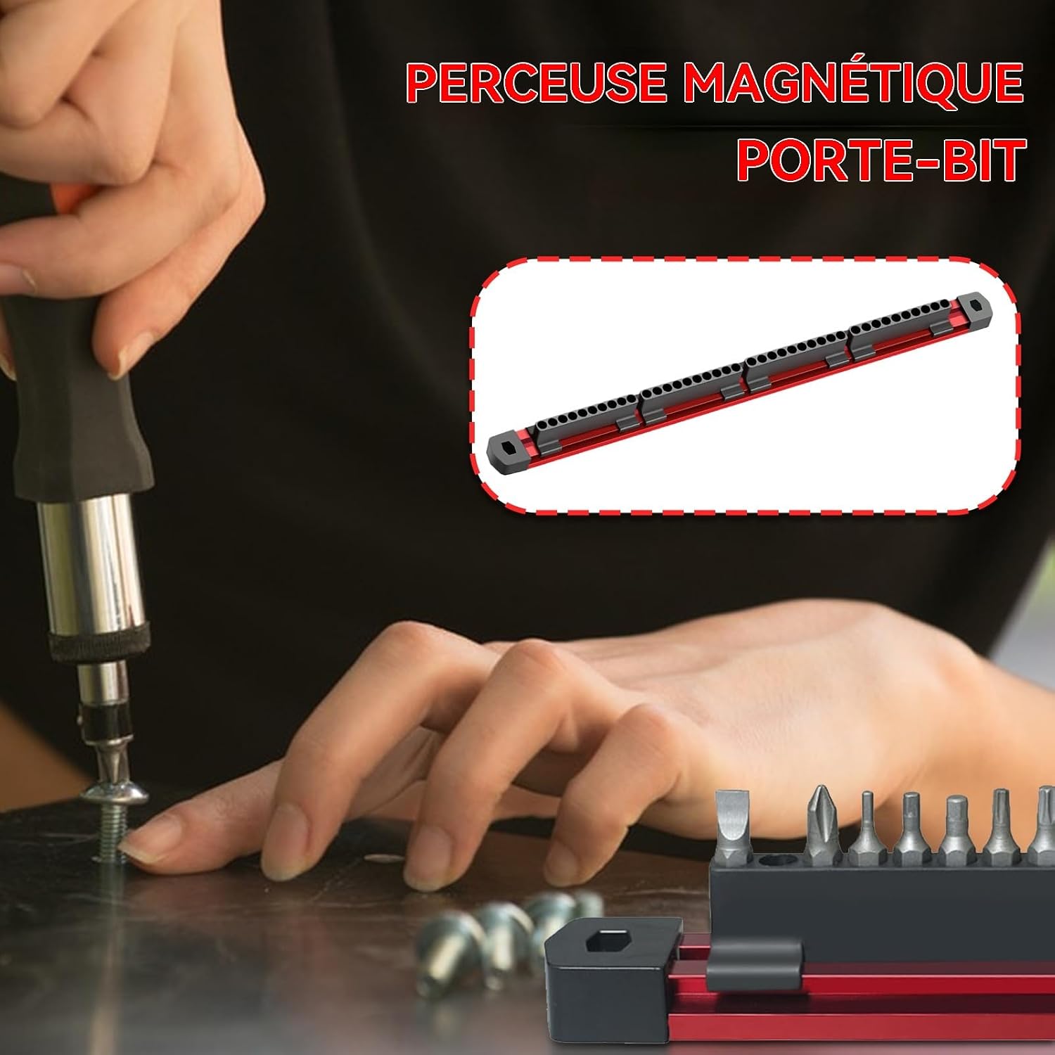  Magnetic Bit Holder Rack, 40-Slot Screwdriver Bits Storage Wall Mount, Aluminum Alloy, Magnetic Socket Organizer, Power Tool Attachment Positioning Station For Woodworking, 16.15x1.18x1.06 Inches