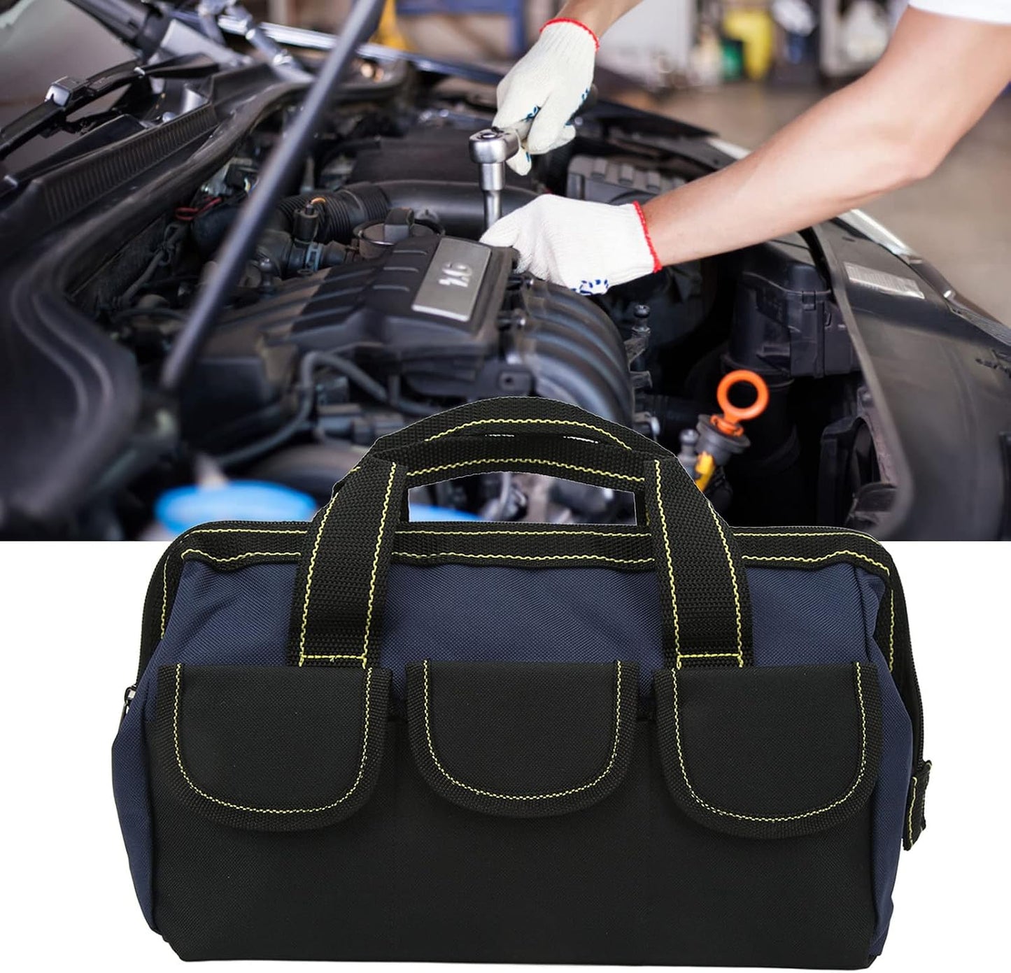  Sac De Rangement D'outils, Tissu Oxford Imperméable Avec Conception à Large Bouche, Organisateur Robuste Pour La Maison Et L'atelier (bleu Noir)