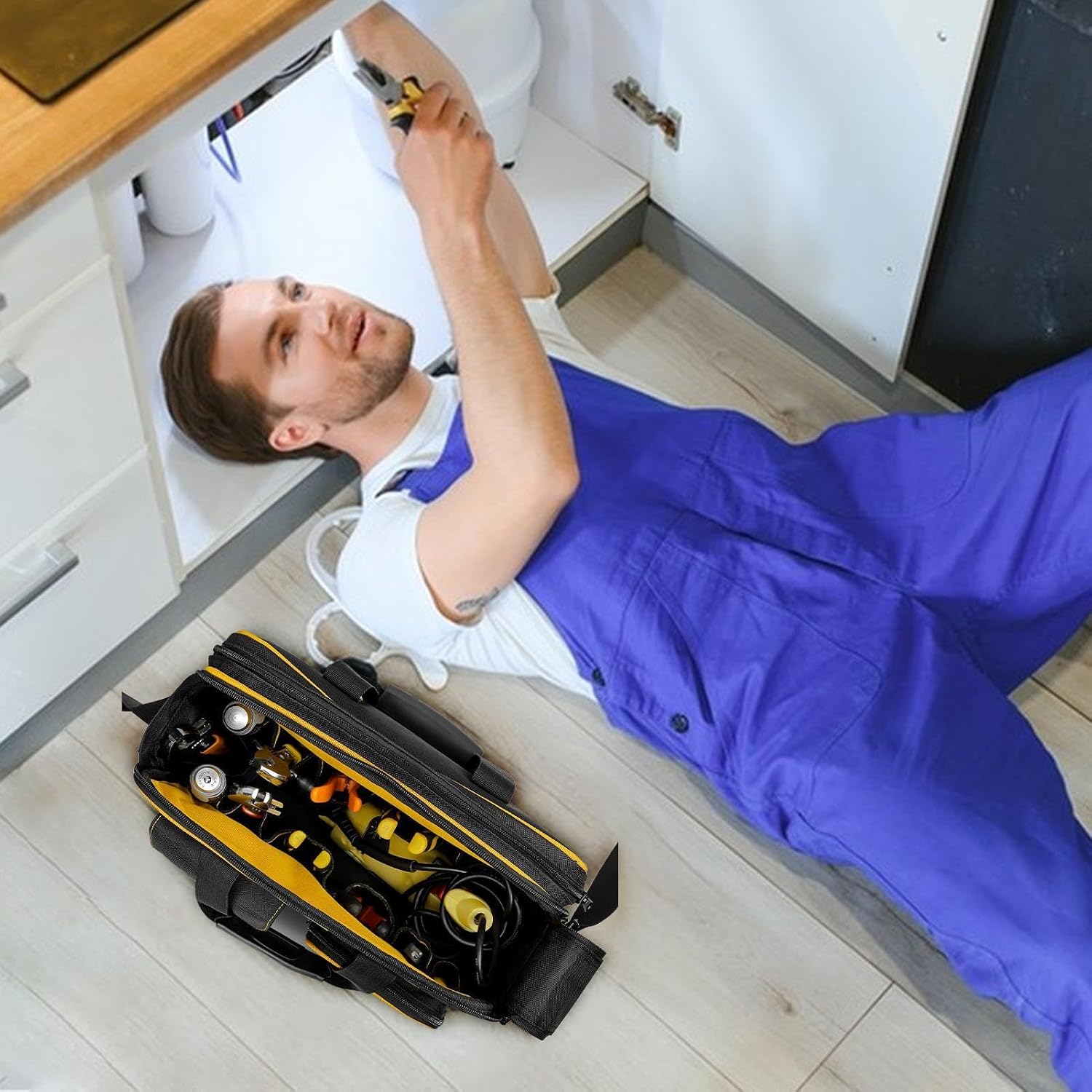  Sac à Outils Pour Technicien De Grande Capacité, Sac à Outils Pour électricien,Sac à Outils En Toile Fourre-tout Robuste De Grande Capacité | Organisateur D'outils Portable Avec Bandoulière Pour