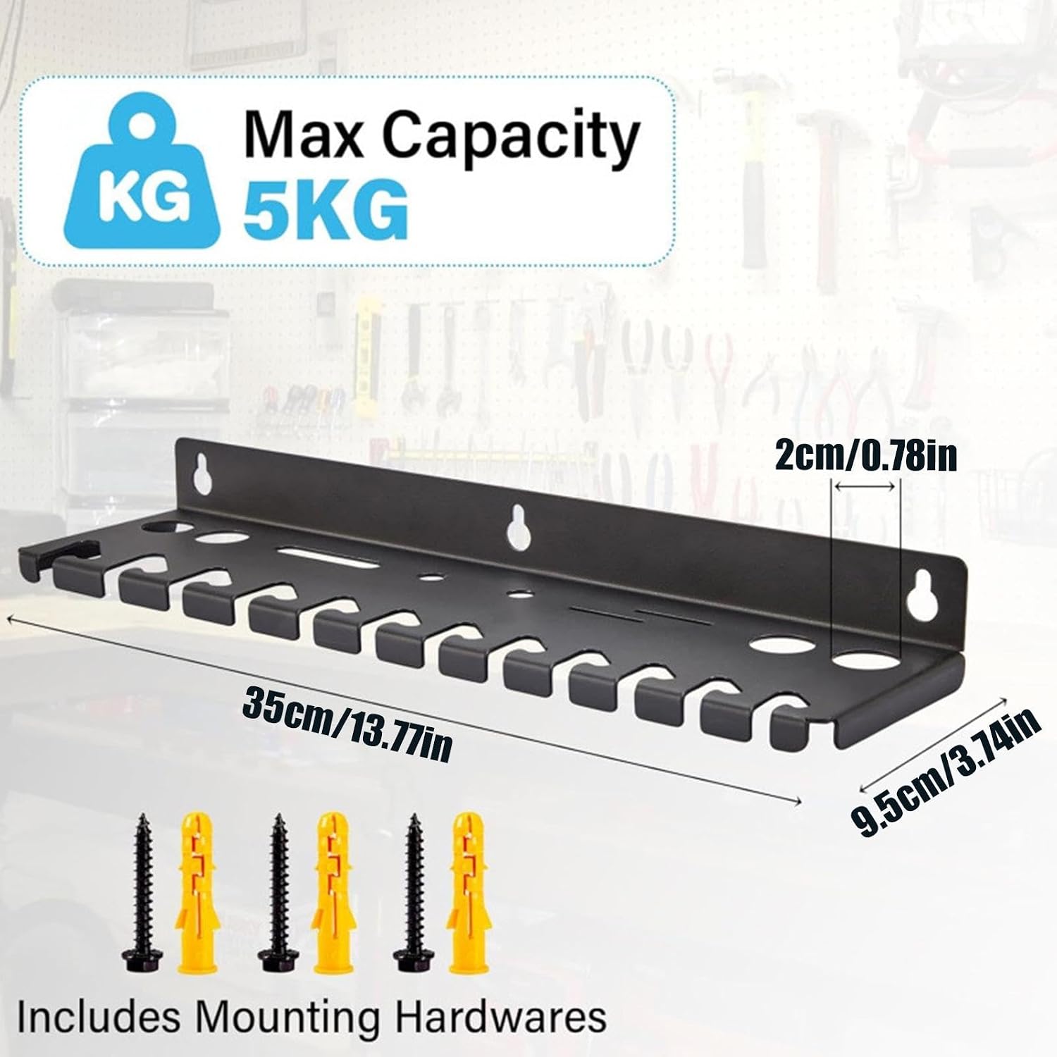 GENERIC Support De Clé Magnétique, Rangement D'outils Robustes, Plateau à Outils De 33 X 5,1 Cm Avec Fente Inclinée, Support De Rangement Robuste, Support D'économie D'espace Avec Support Mural, Trieur