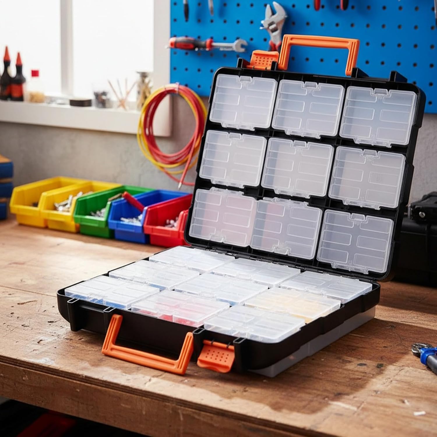GENERIC Boîte à Outils | Organiseur Amovible à 16 Compartiments | Boîte De Rangement Transparente Pour Petites Pièces, Vis, Clous, Boulons, Perles, Articles De Pêche, Blocs De Puzzle, Bureau, Garage