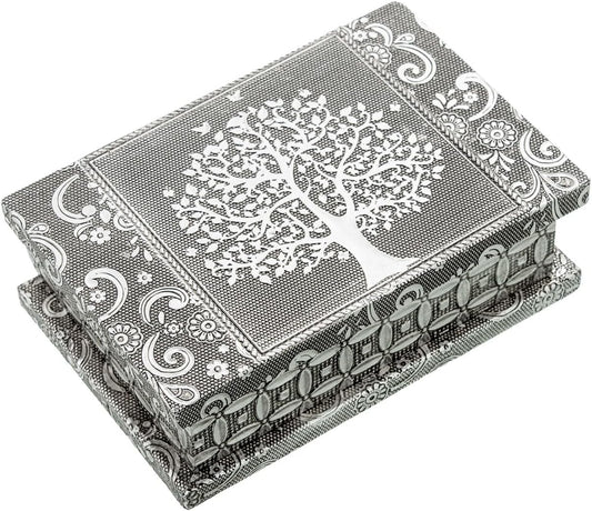  DRW Boîte à Bijoux En Métal Rectangulaire Décorative Arbre De Vie En Argent De Style Hindu 15 X 10 X 5 Cm