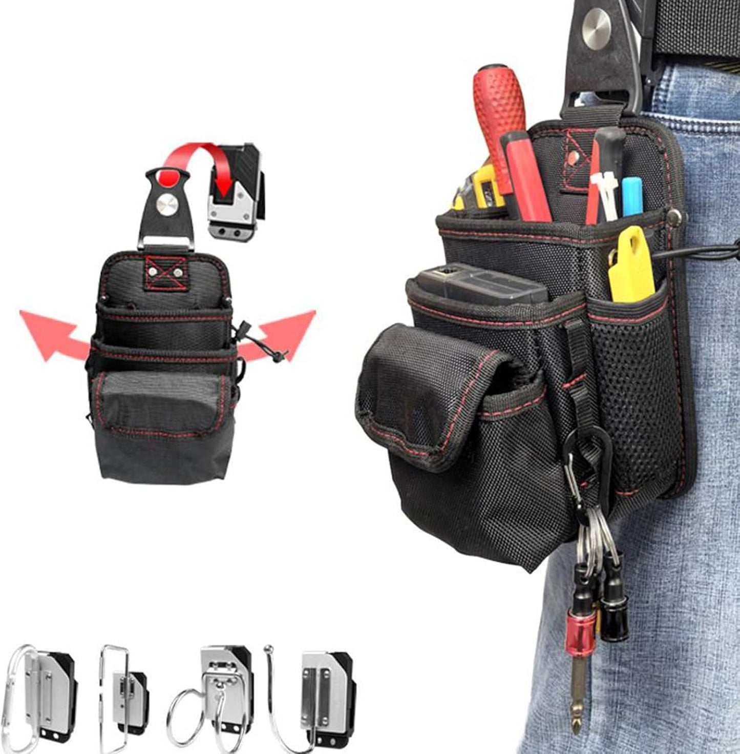  Ceinture à Outils, Sac à Outils De Taille, Sangle Réglable Avec Ajustement Sûr, Confortable, Imperméable, Robuste, Sac Banane Pour Construction, Jardin, Maison, Réparation, 15 X 13 X 22 Cm