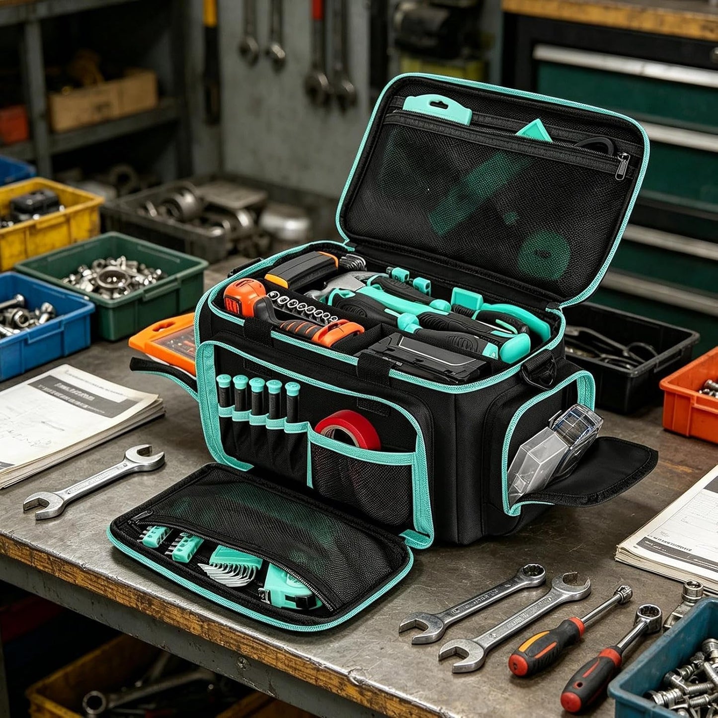 GENERIC Sac Fourre-tout à Outils, En Tissu Oxford, Grand Organiseur, Sac à Outils Avec Poignée, Pour Le Travail De Jardin, électricien, Charpentier, Université, Dortoir, Voyage, Construction, Camping