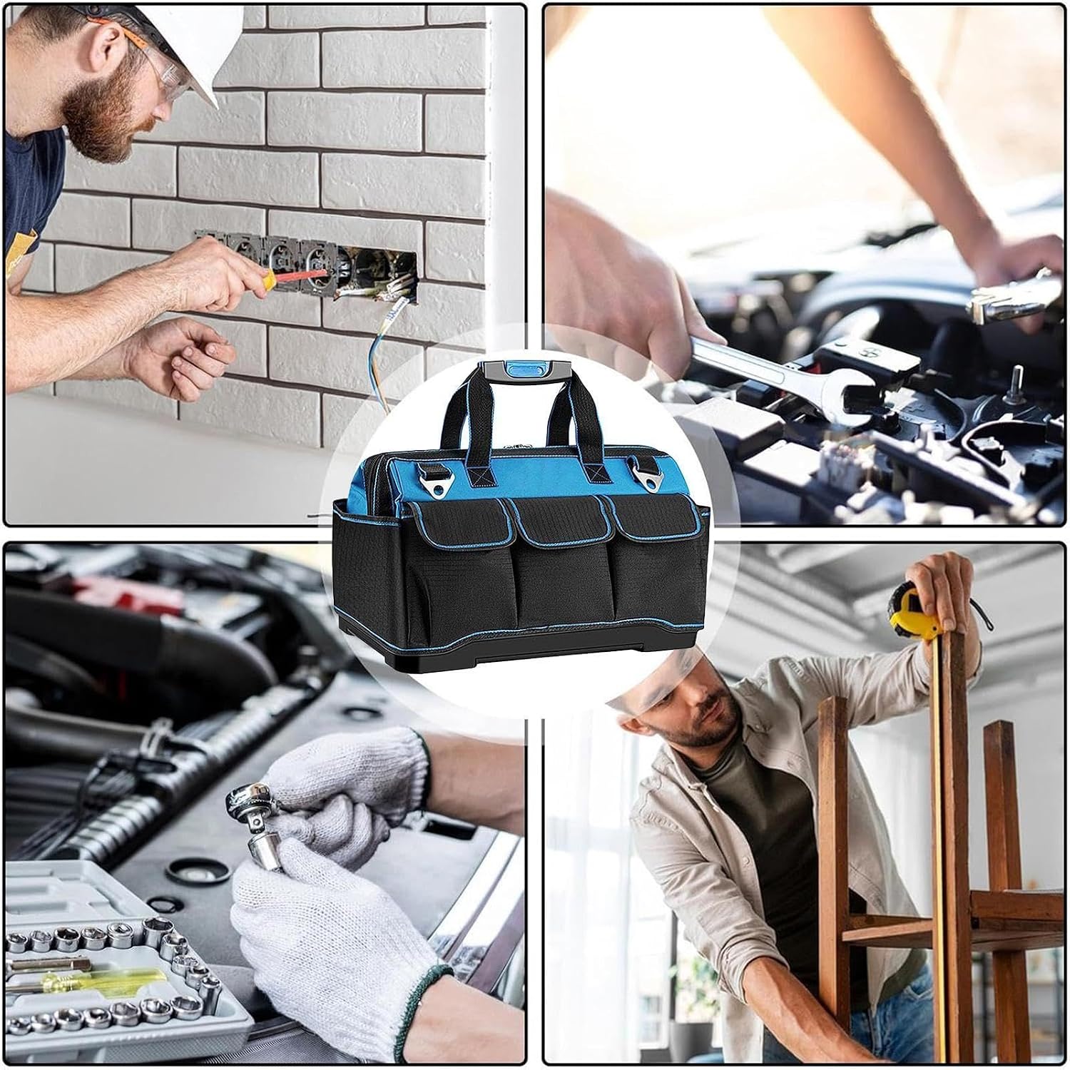 GENERIC Sac à Outils D'électricien Oxford Multi-poches - Grande Capacité - Sac à Outils électriques - Pour L'extérieur, Les Voyages, La Construction, La Réparation De Voiture, La Maison, Le Garage, Le Père