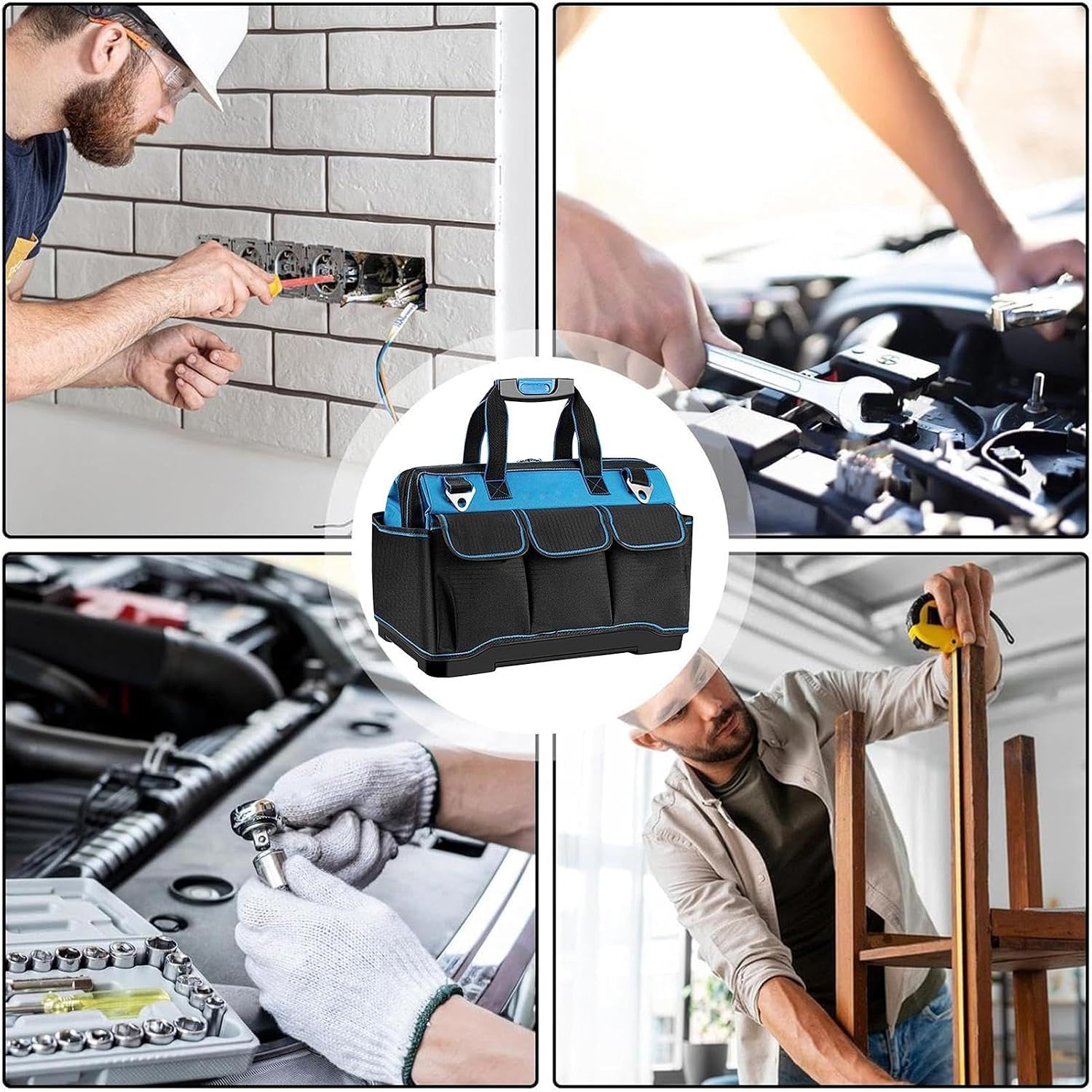 GENERIC Sac à Outils Pour électricien | Oxford Multi-poches | Sac Fourre-tout à Outils Avec Rigide – Pour L'extérieur, Les Voyages, La Construction, La Réparation De Voiture, La Maison, Le Garage, Le